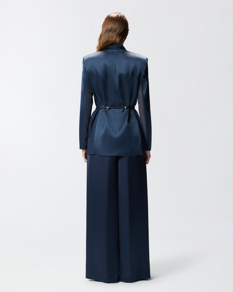 GLOSSY SATIN BLAZER WITH BELT AND SPHERE ACCENT 4