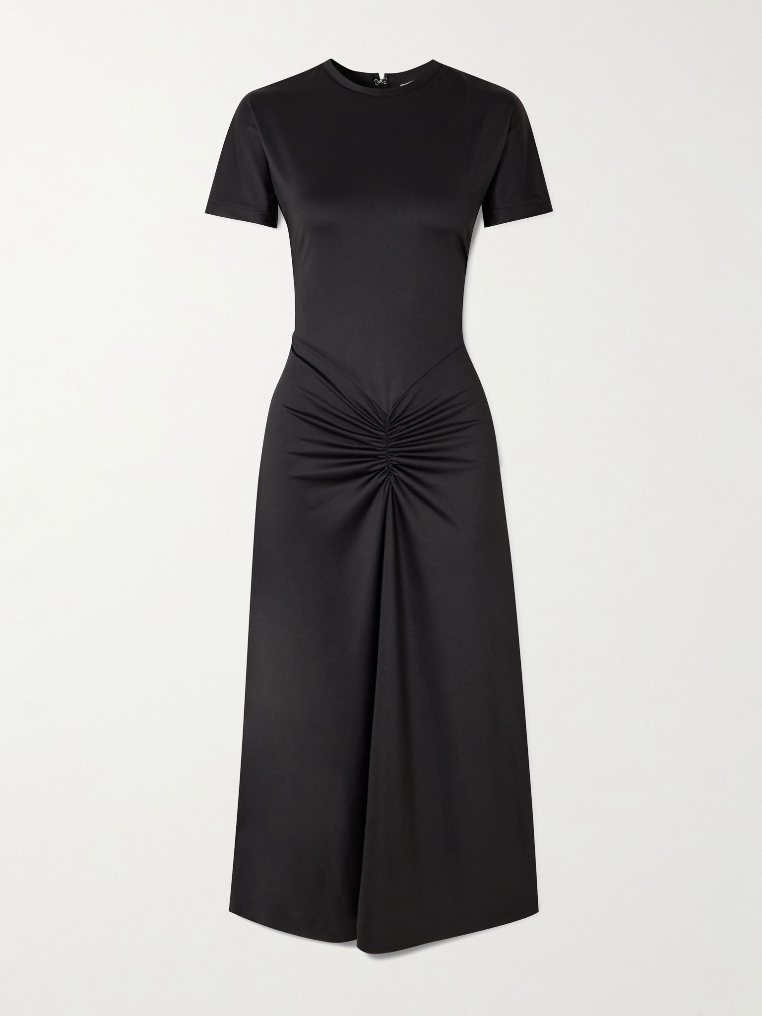 Gathered satin-jersey midi dress Black - 1