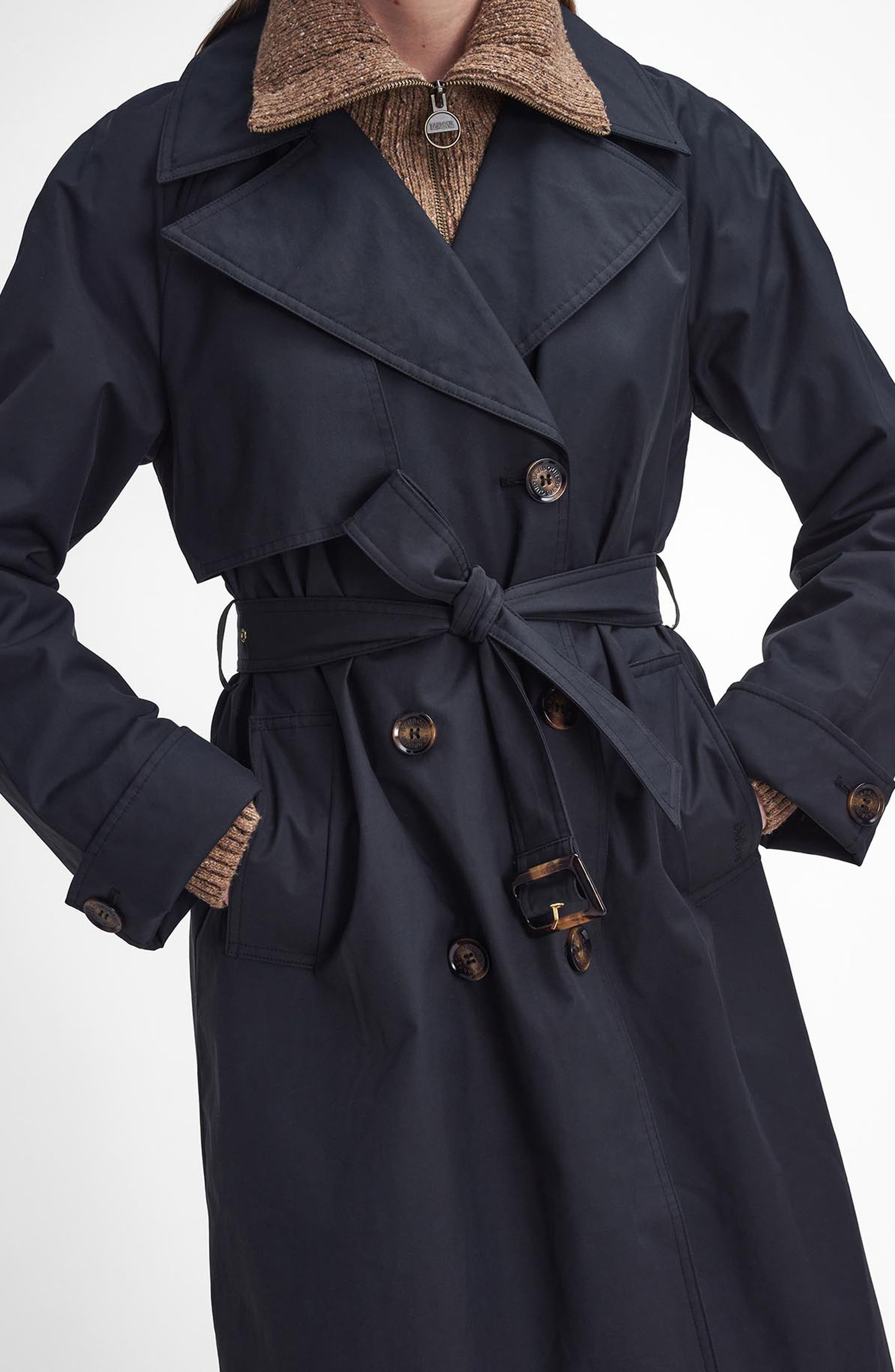 Barbour Gwyn Water Resistant Trench Coat in Black/Muted Cabernet Tartan at Nordstrom - 6