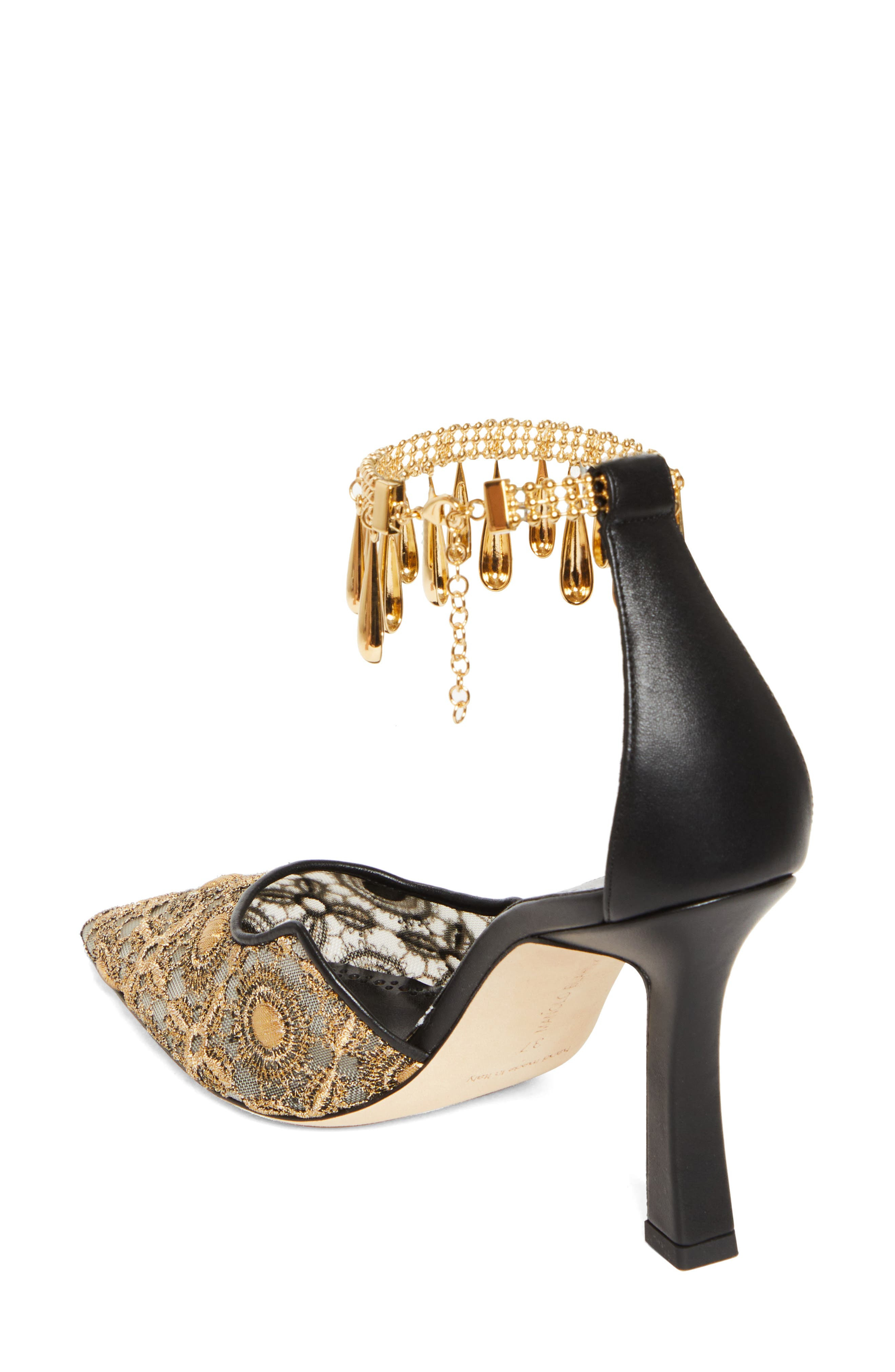 Manolo Blahnik Harniscus Ankle Strap Pump in Yellow Gold/Black at Nordstrom - 2