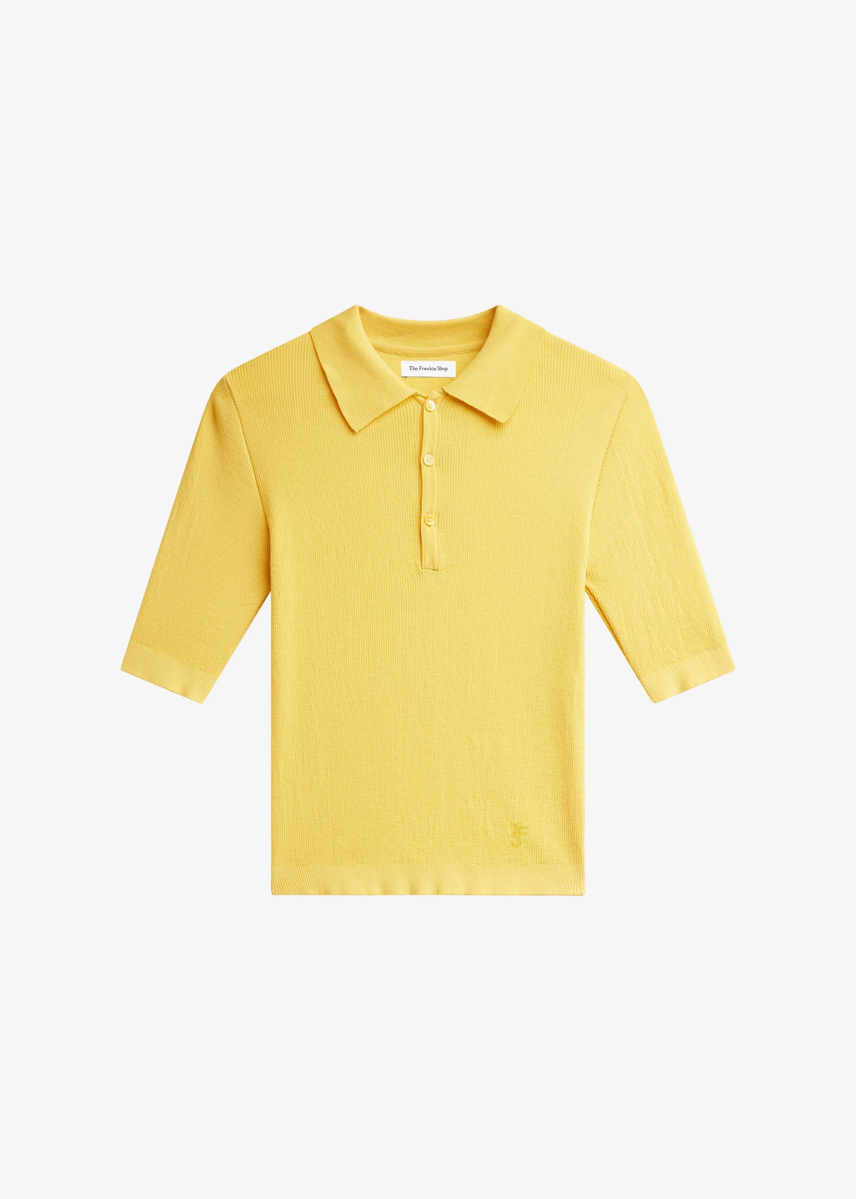 Vally Ribbed Knit Polo Top - Yellow - 1