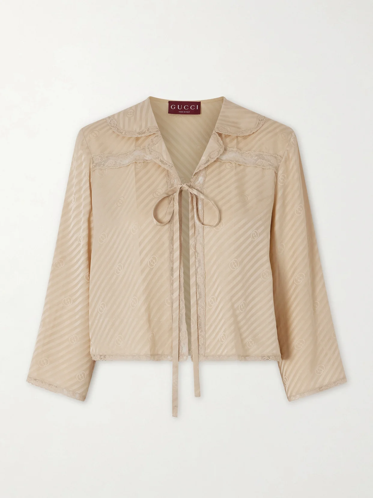 Lace-up Striped Silk-jacquard Blouse - 1