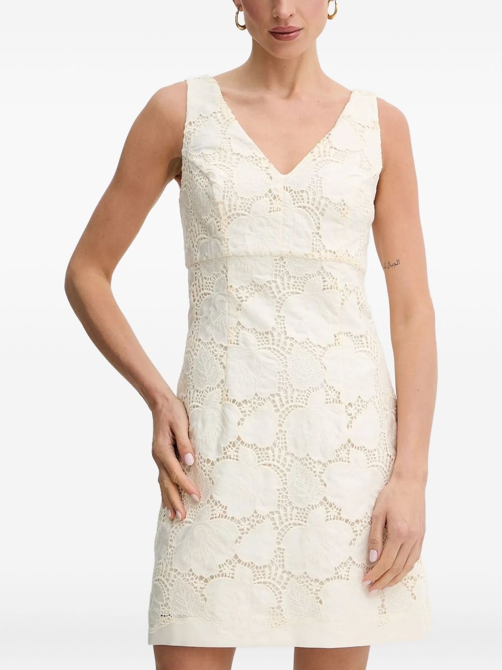 v-neck eyelet-pattern mini dress - 1