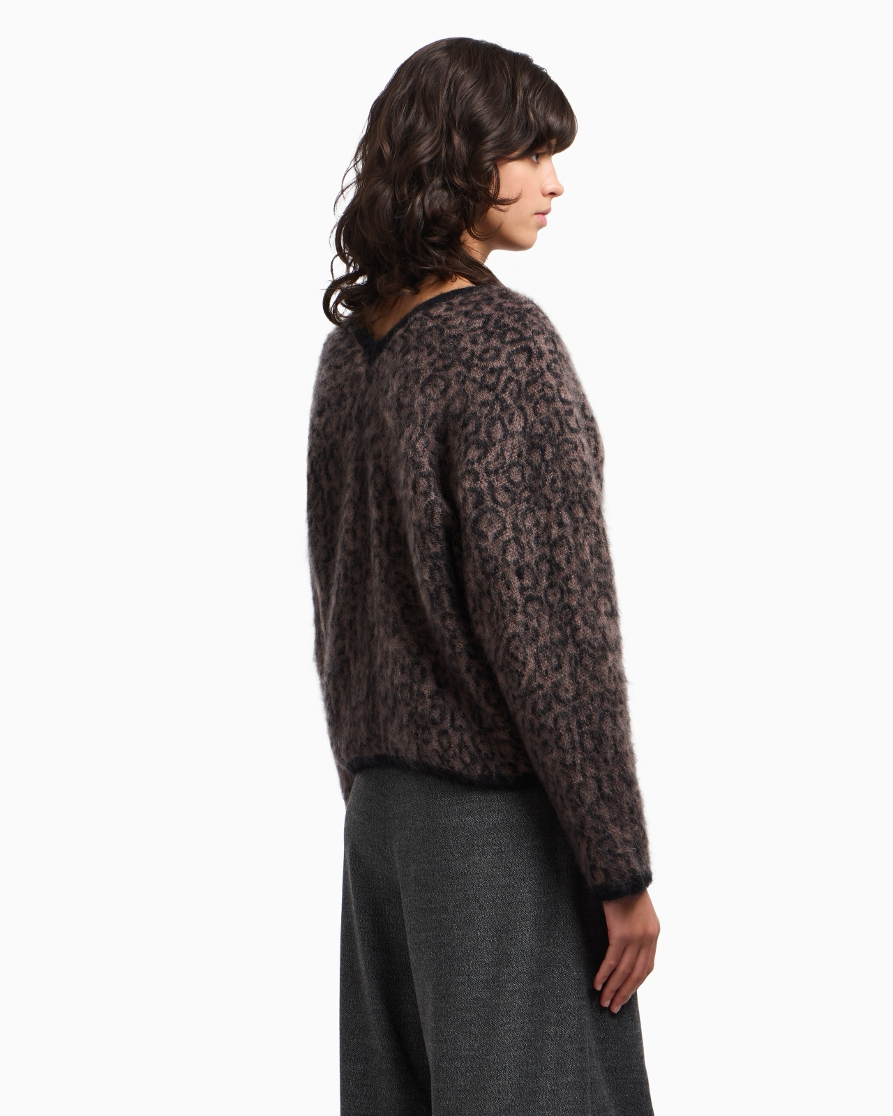 V-NECK CARDIGAN IN JACQUARD WOOL-MOHAIR BLEND WITH AN ALL-OVER PATTERN - 3