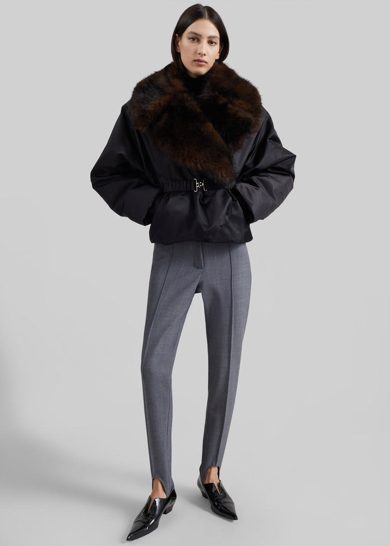 Ariella Faux Fur Notch Collar Puffer Jacket - Black/Brown 6