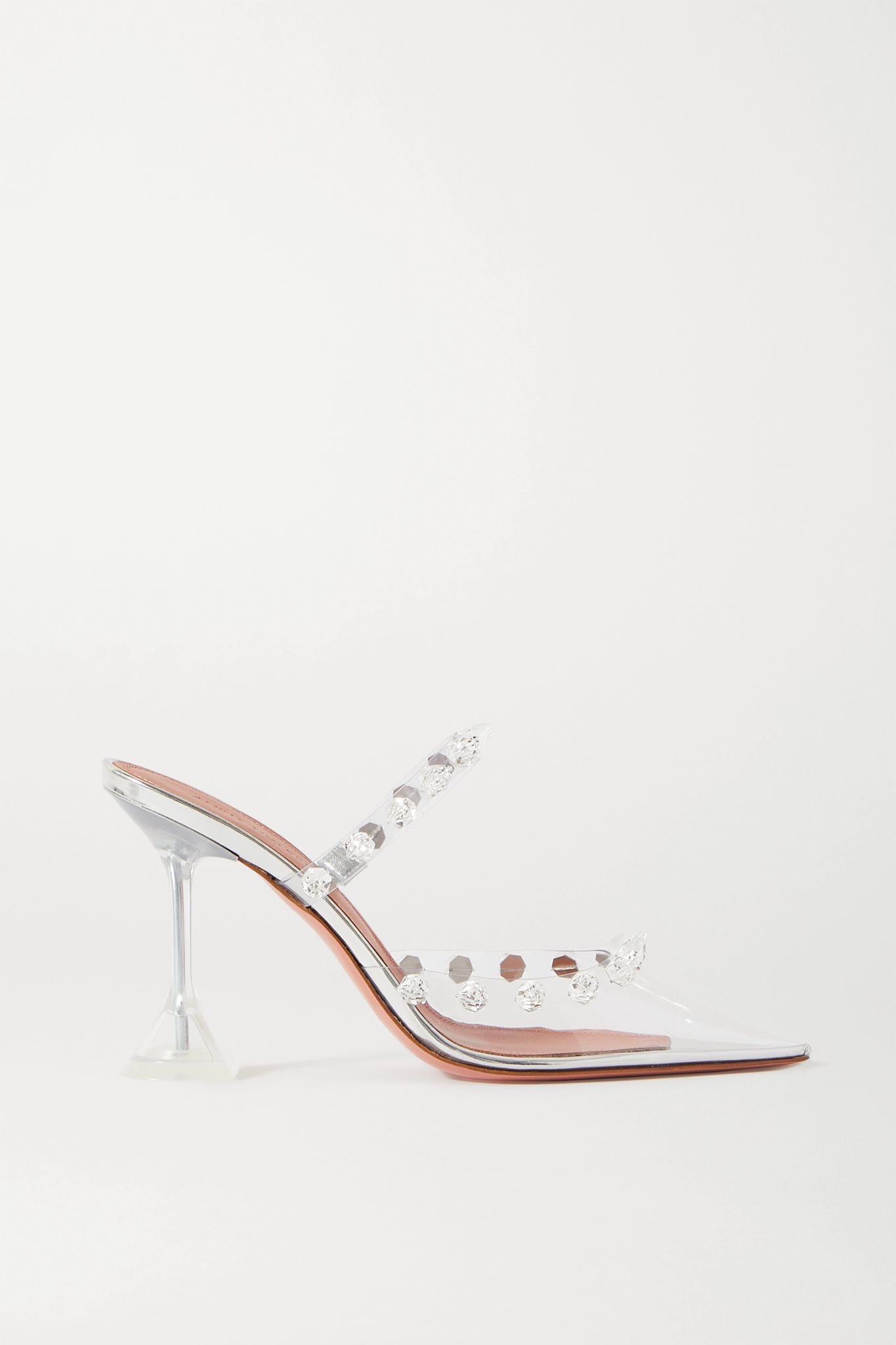 Julia crystal-embellished PVC and metallic leather mules - 1