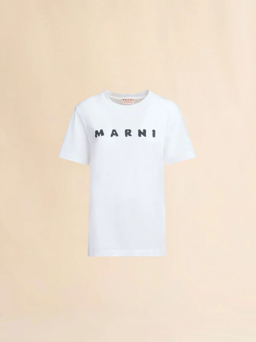 WHITE JERSEY T-SHIRT WITH MARNI SCRIBBLED LOGO - 1
