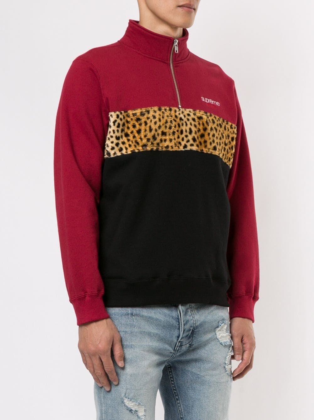 leopard panel half zip sweatshirt - 3