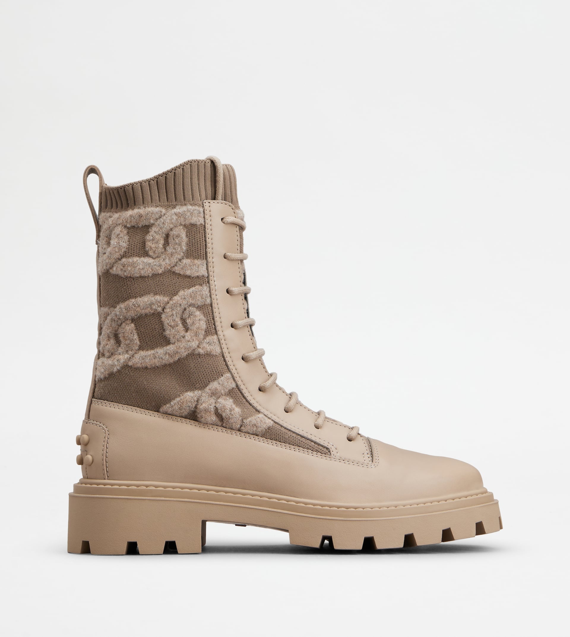 KATE COMBAT BOOTS IN FABRIC AND LEATHER - BEIGE - 1