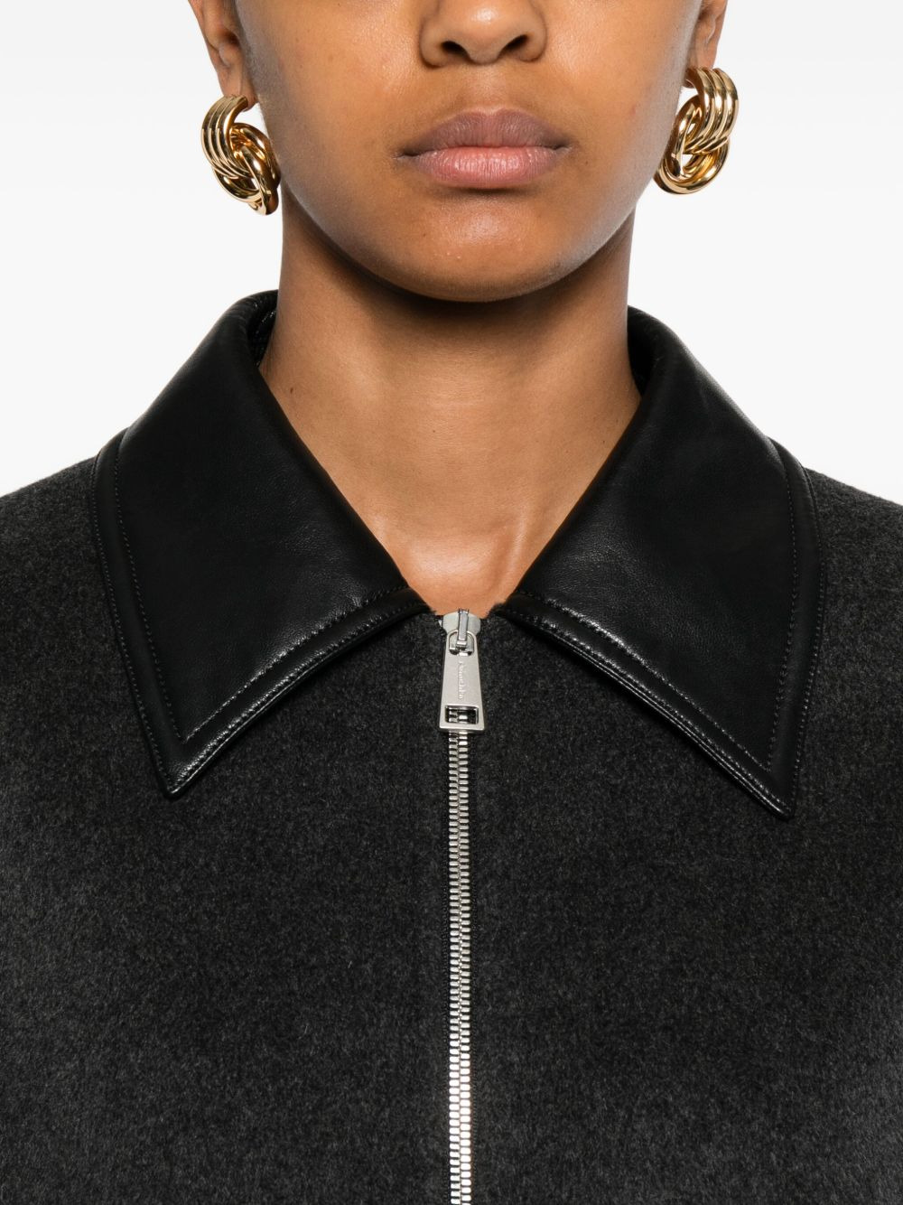 leather-trimmed zip-up jacket - 5