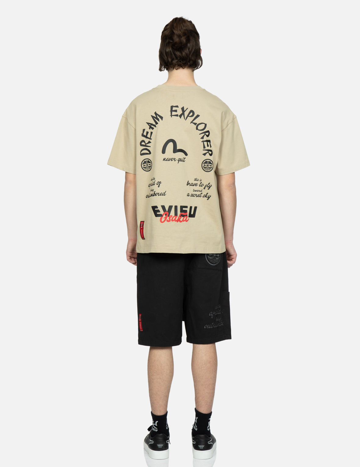 SLOGAN AND KAMON EMBROIDERY CARGO SHORTS - 6