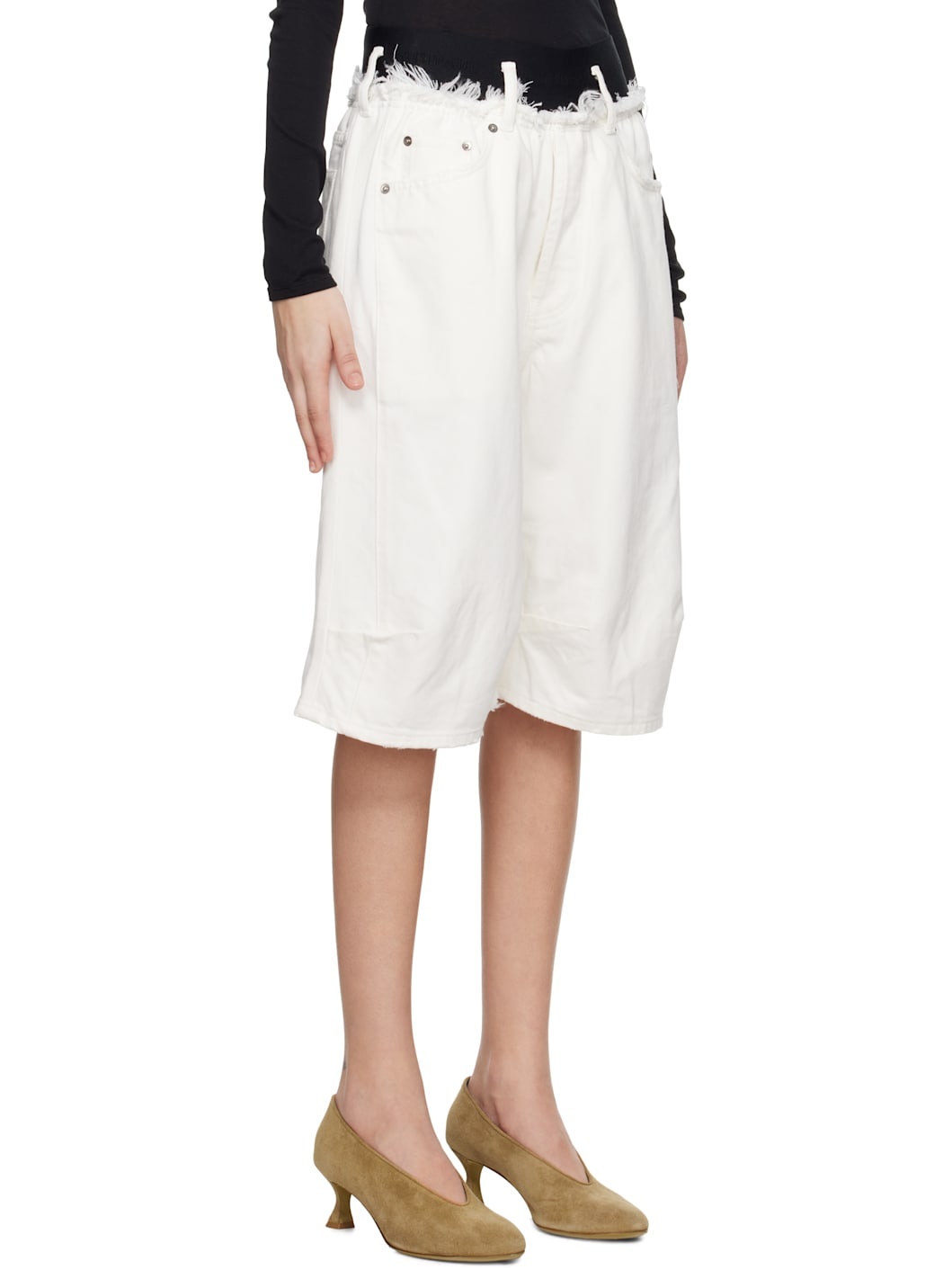 White Knee Denim Shorts - 2