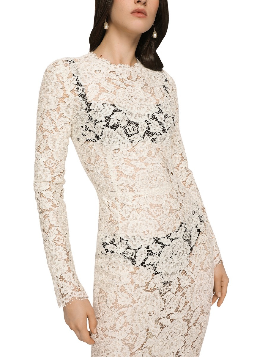 Long-sleeved branded stretch lace dress - 4