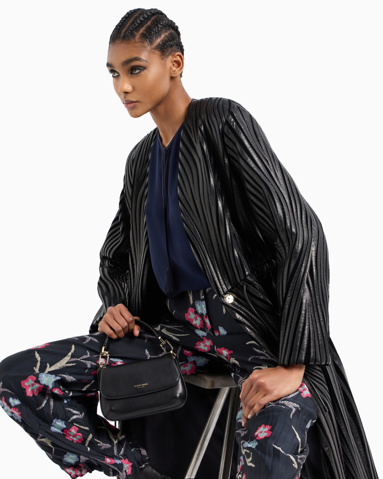 EMBROIDERED NAPPA LEATHER AND VELVET COAT - 7