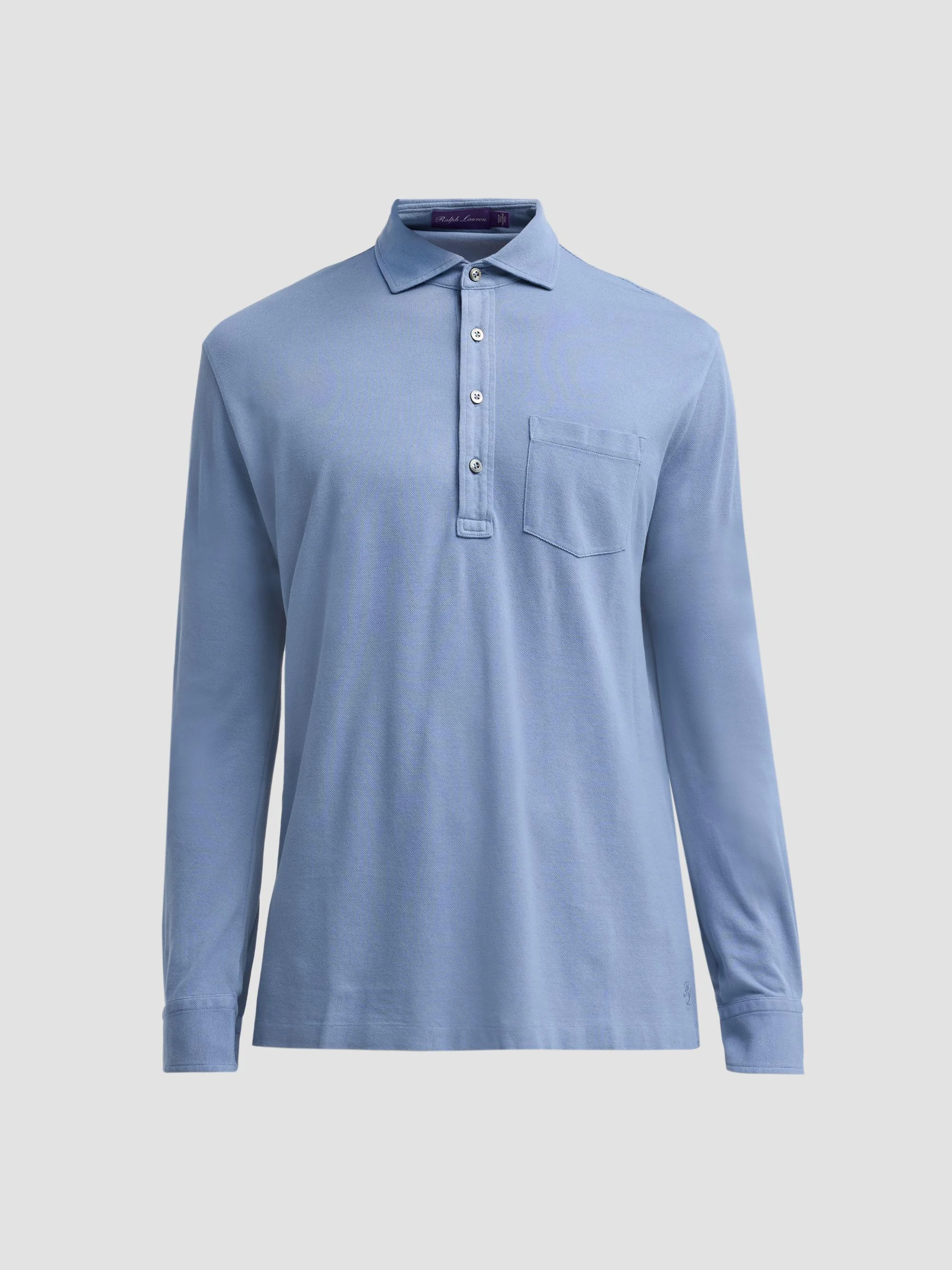 Men's Soft Cotton Long-Sleeve Polo Shirt - Blue Horizon - 1