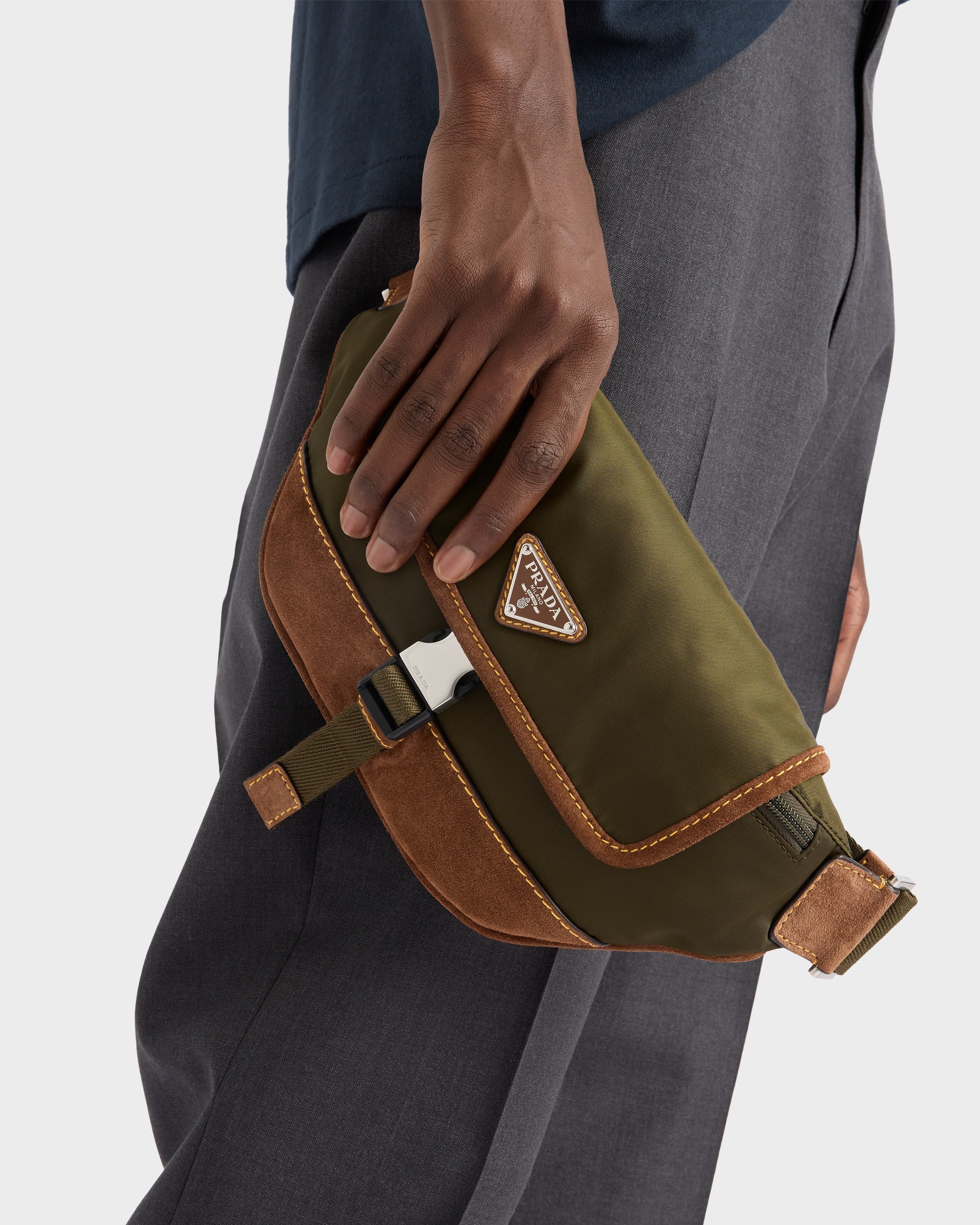 Re-Nylon and suede belt bag - 8