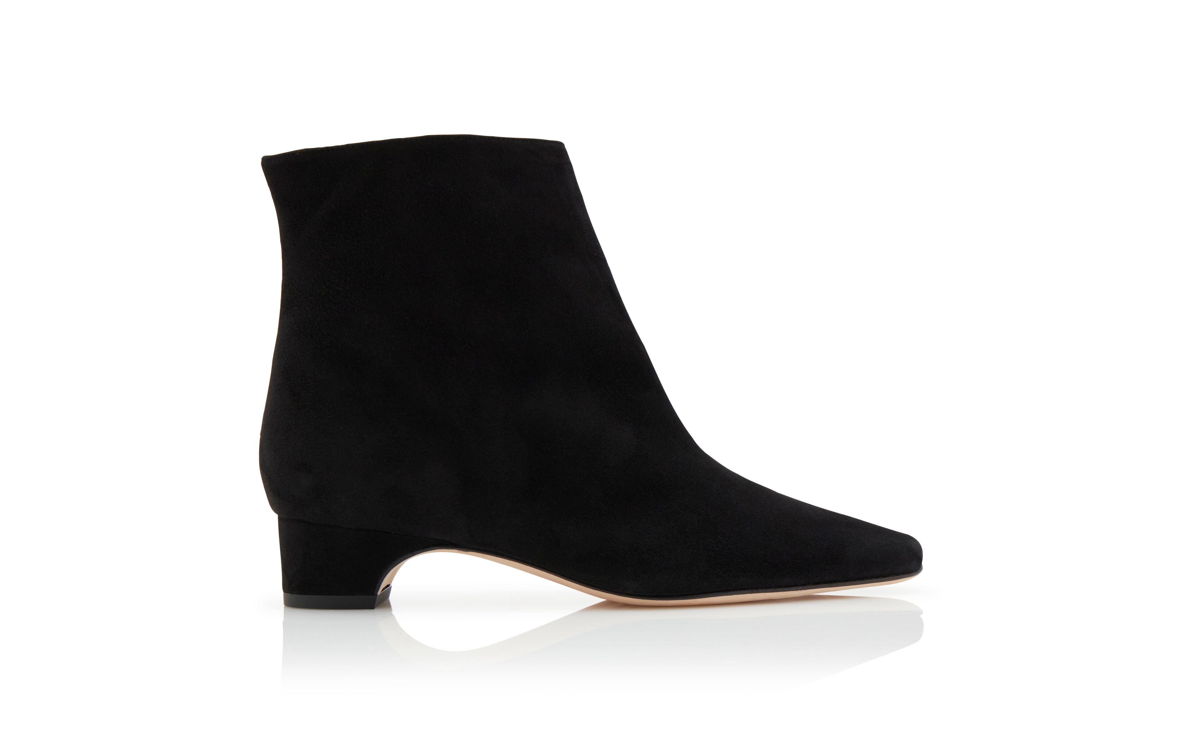 Black Suede Block Heel Ankle Boots - 1