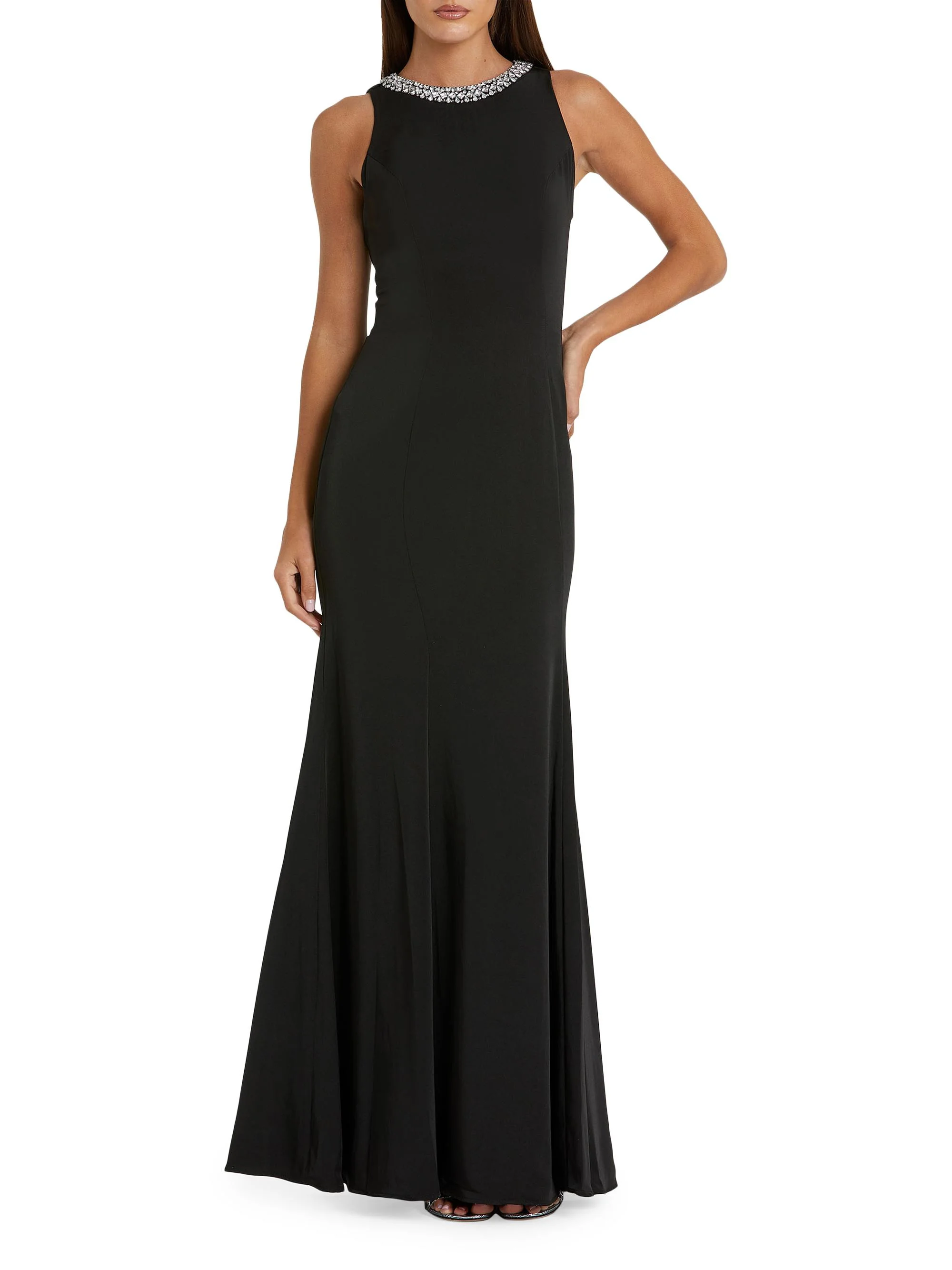 Women's Ieena Embellished Neck Satin Trumpet Gown - Black - 1