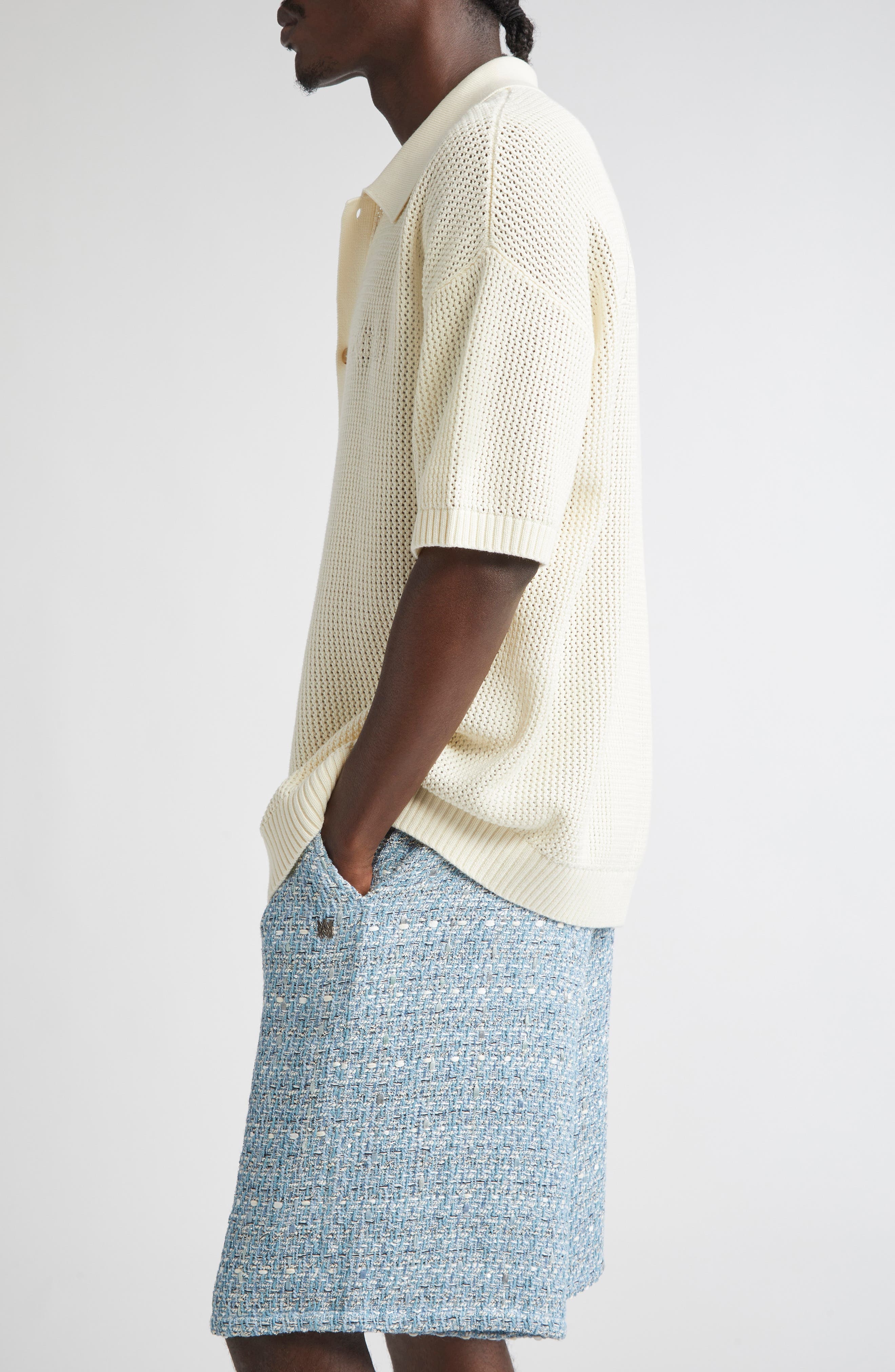 AMIRI Open Stitch Button-Up Shirt in Ivory at Nordstrom - 4