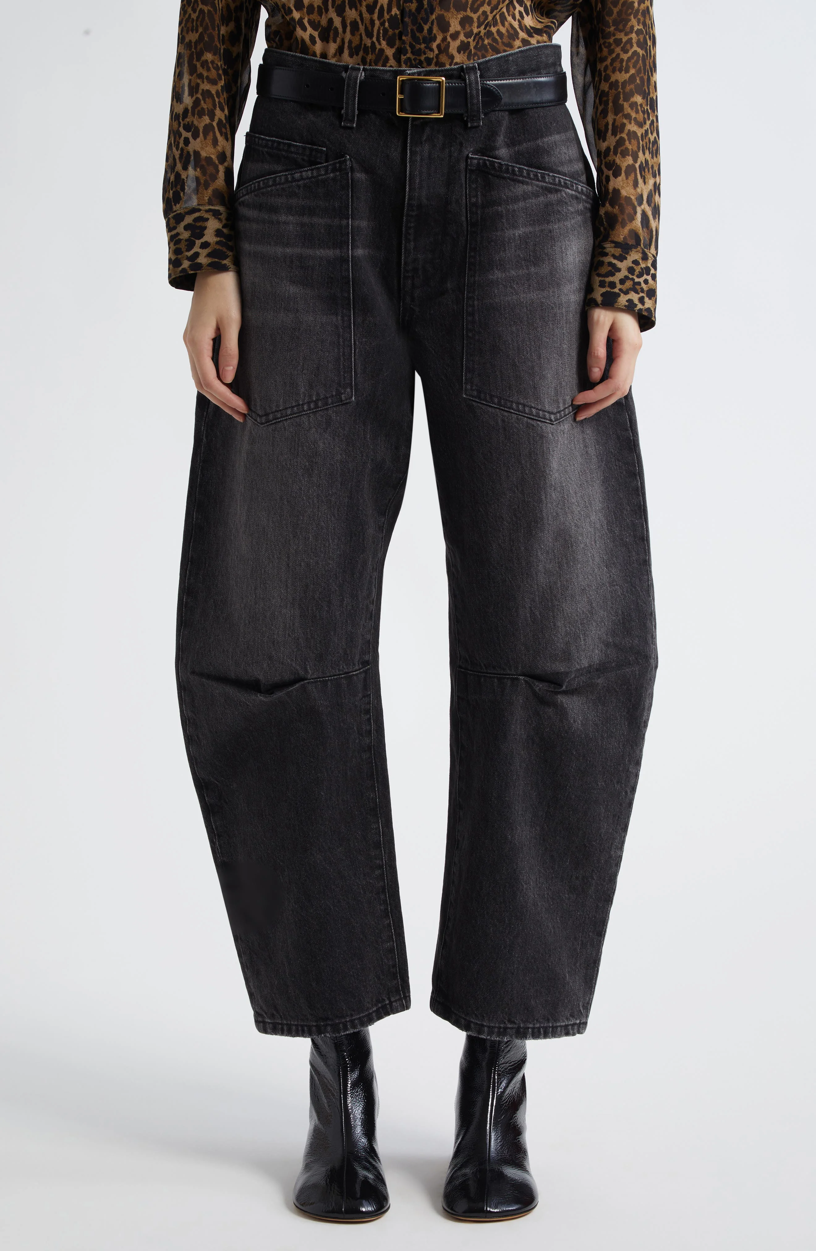 Nili Lotan Shon Barrel Leg Jeans in Stone Black Wash at Nordstrom - 1