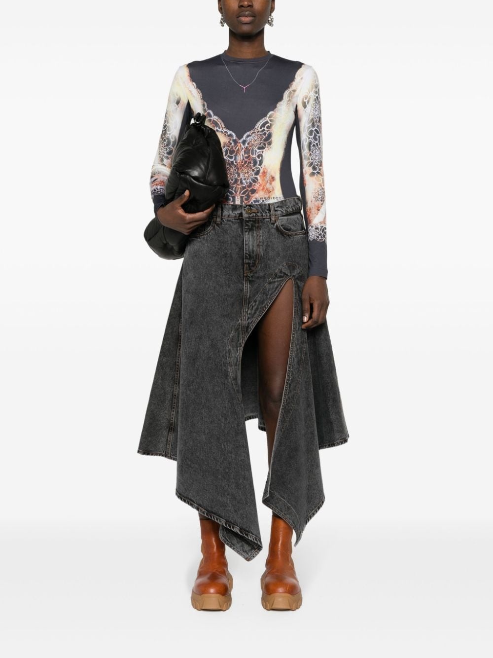 lace-print jersey top - 2