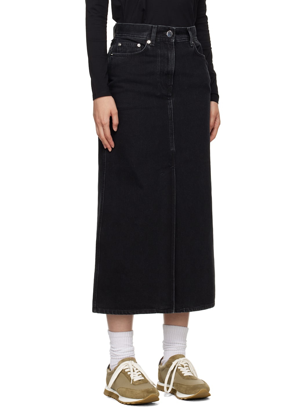 Black Rona Denim Midi Skirt - 2