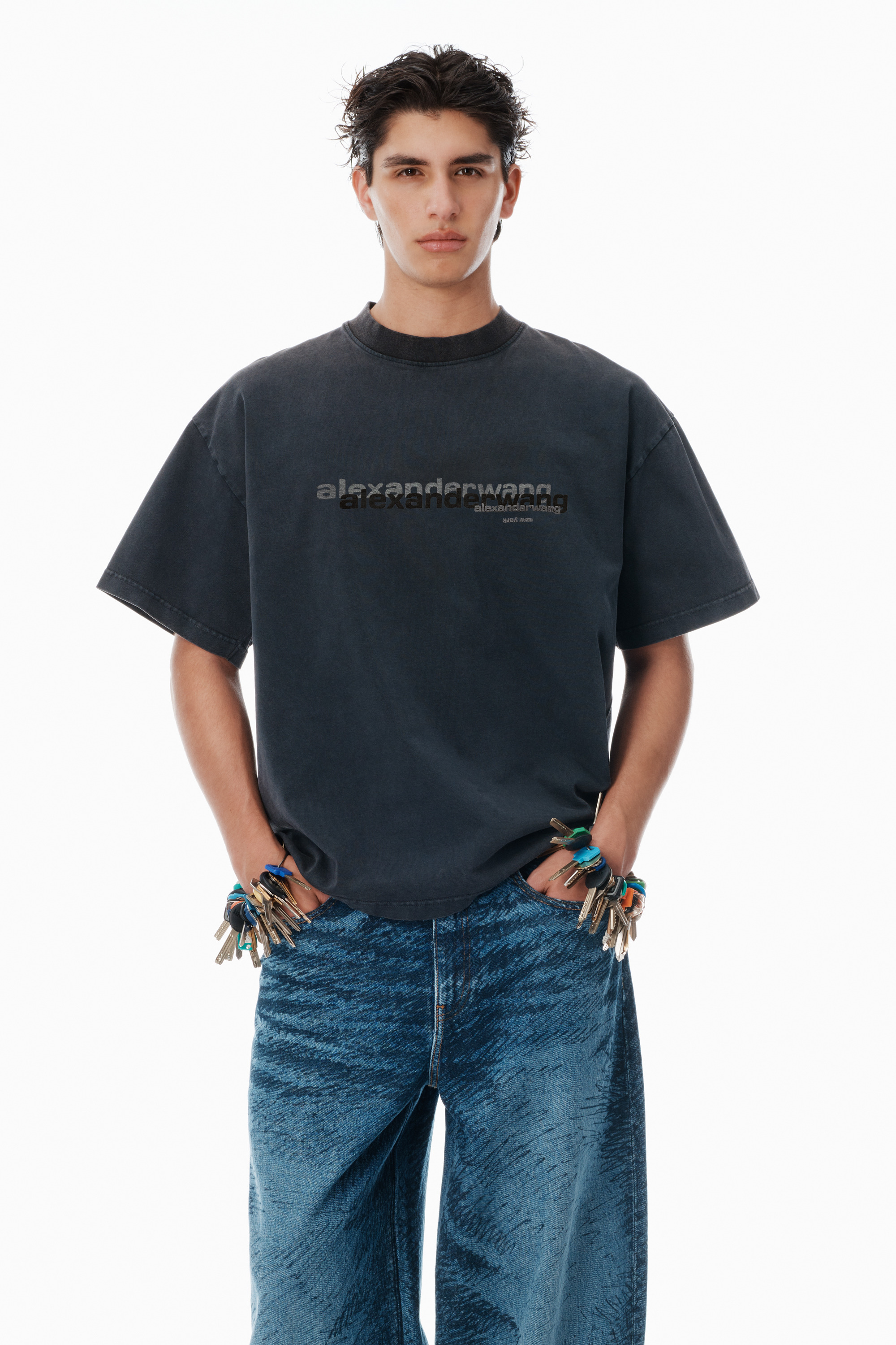 Black Cotton Oversized Logo Tee - 2
