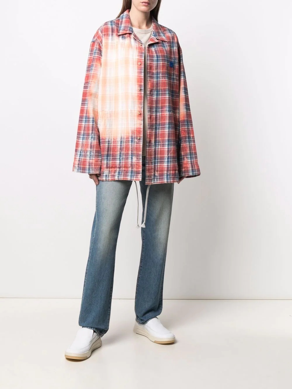 bleached-effect checked shirt - 3