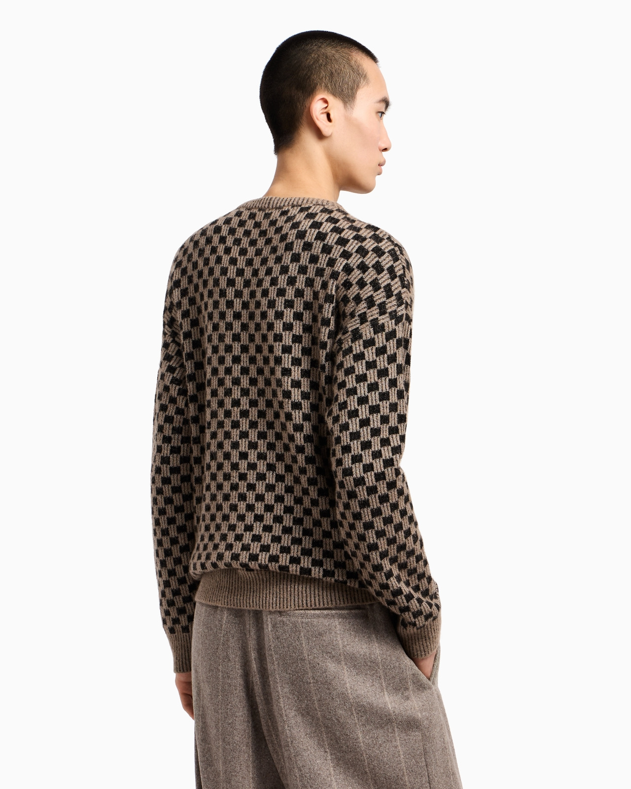 CREW-NECK JUMPER IN CASHMERE AND SILK BLEND JACQUARD - 3