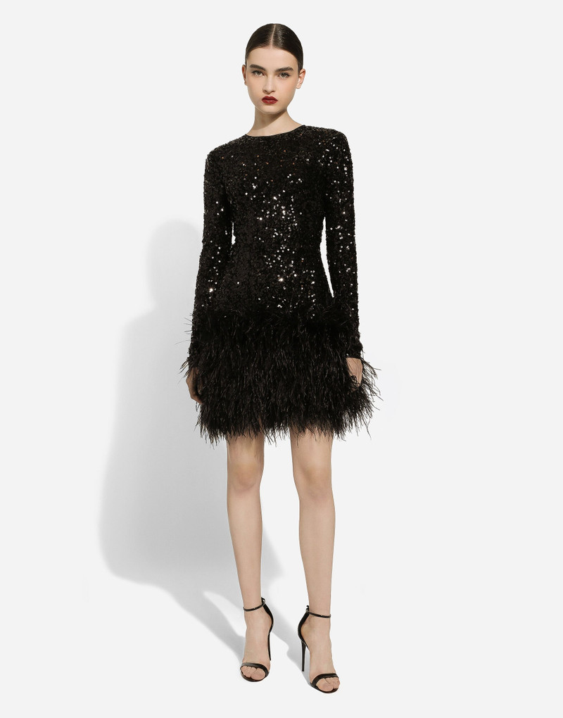 Dolce & Gabbana Short sequined dress with feather trim outlook
