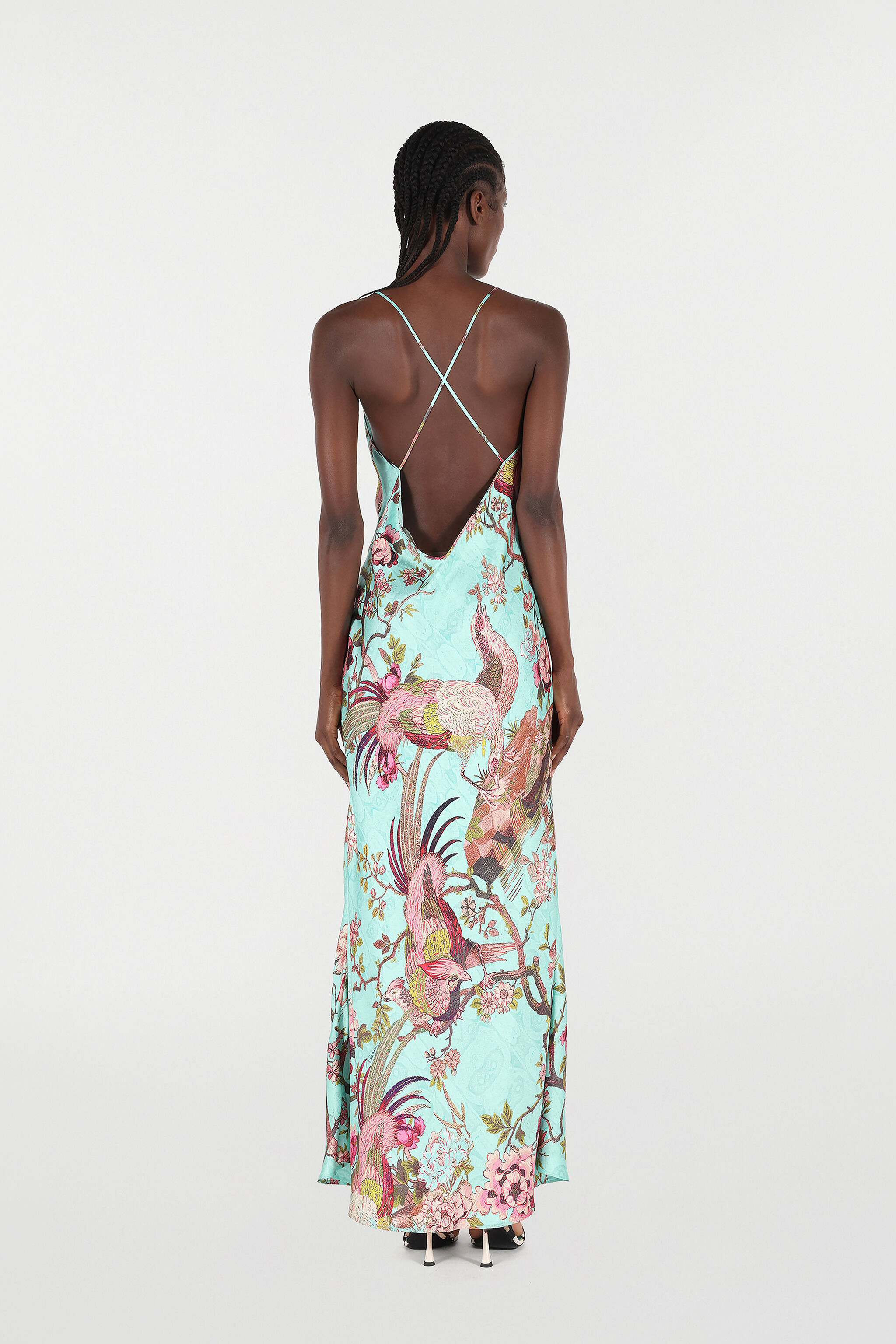 Slip Dress With Oriental Bird Print - 4