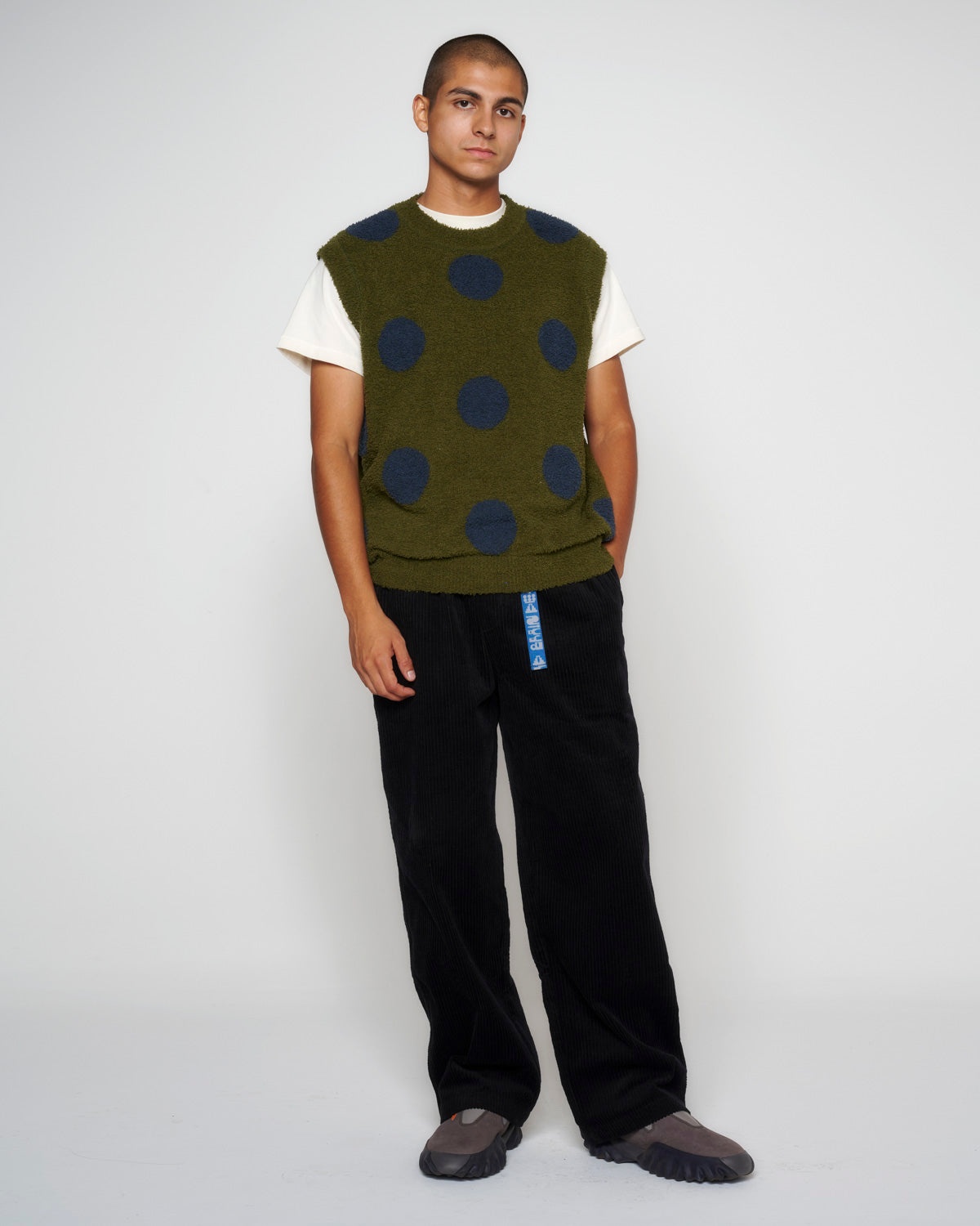 Teddy Fur Dot Knit Vest - Olive - 6