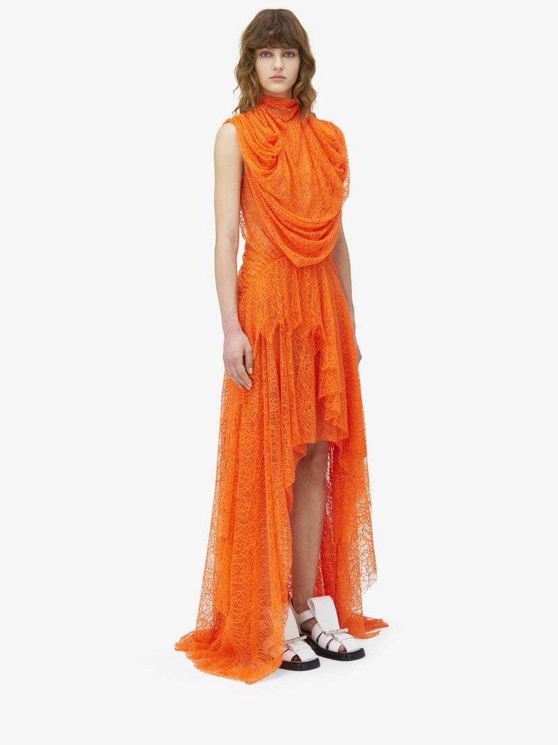 Alexander McQueen Cobweb Lace Asymmetric Dress outlook