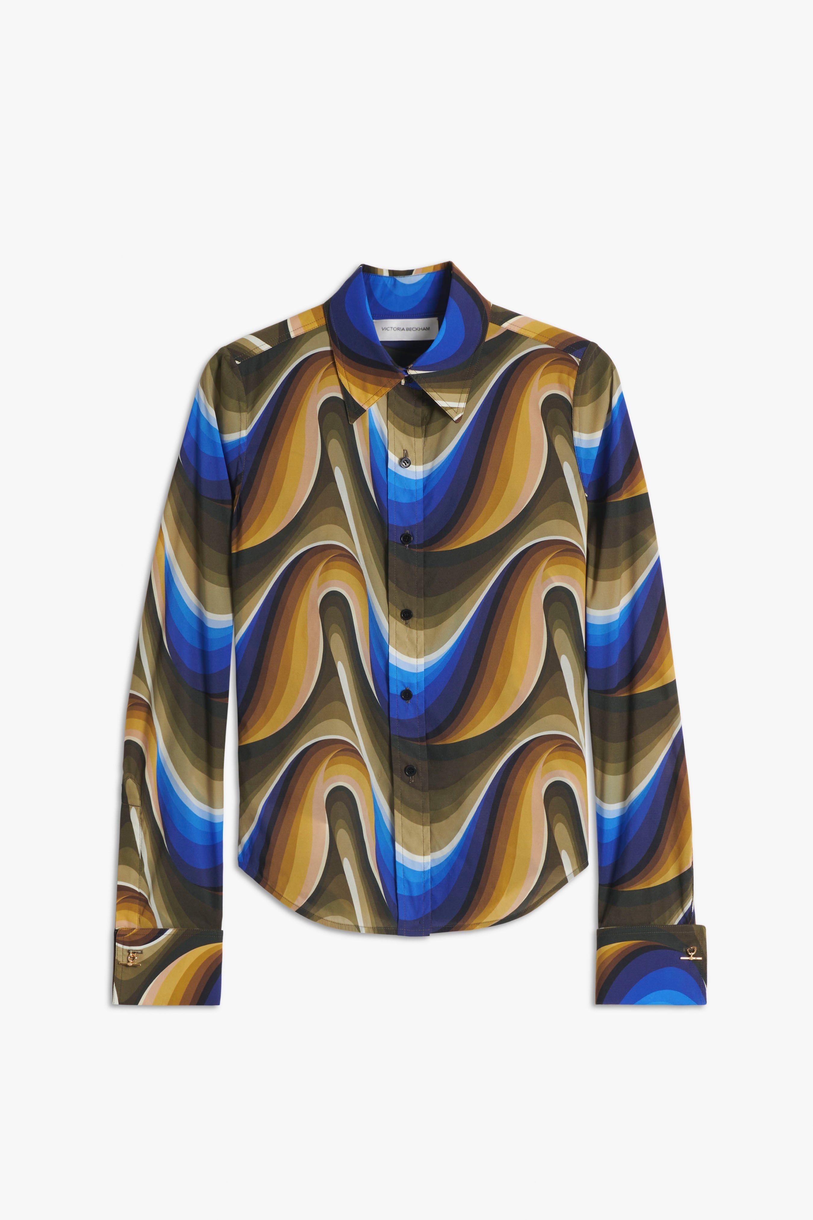 Ultra Fitted Shirt in Blue Psychedelic Wave Print - 1