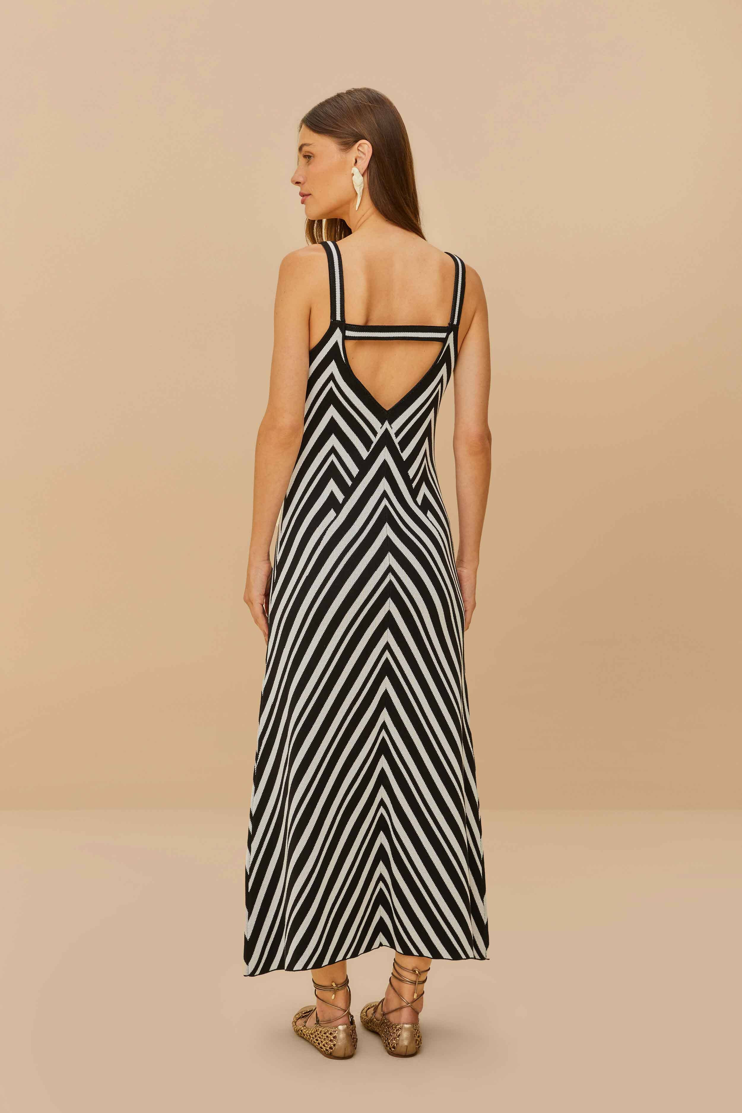 Black And White Stripes Knit Midi Dress - 3
