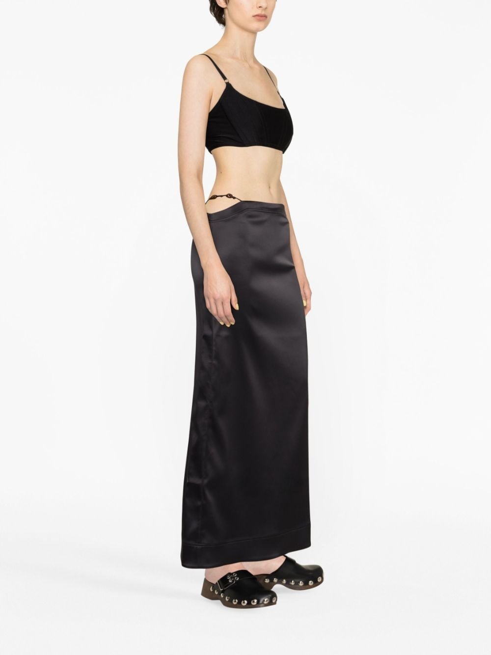 bead-detailing satin maxi skirt - 3