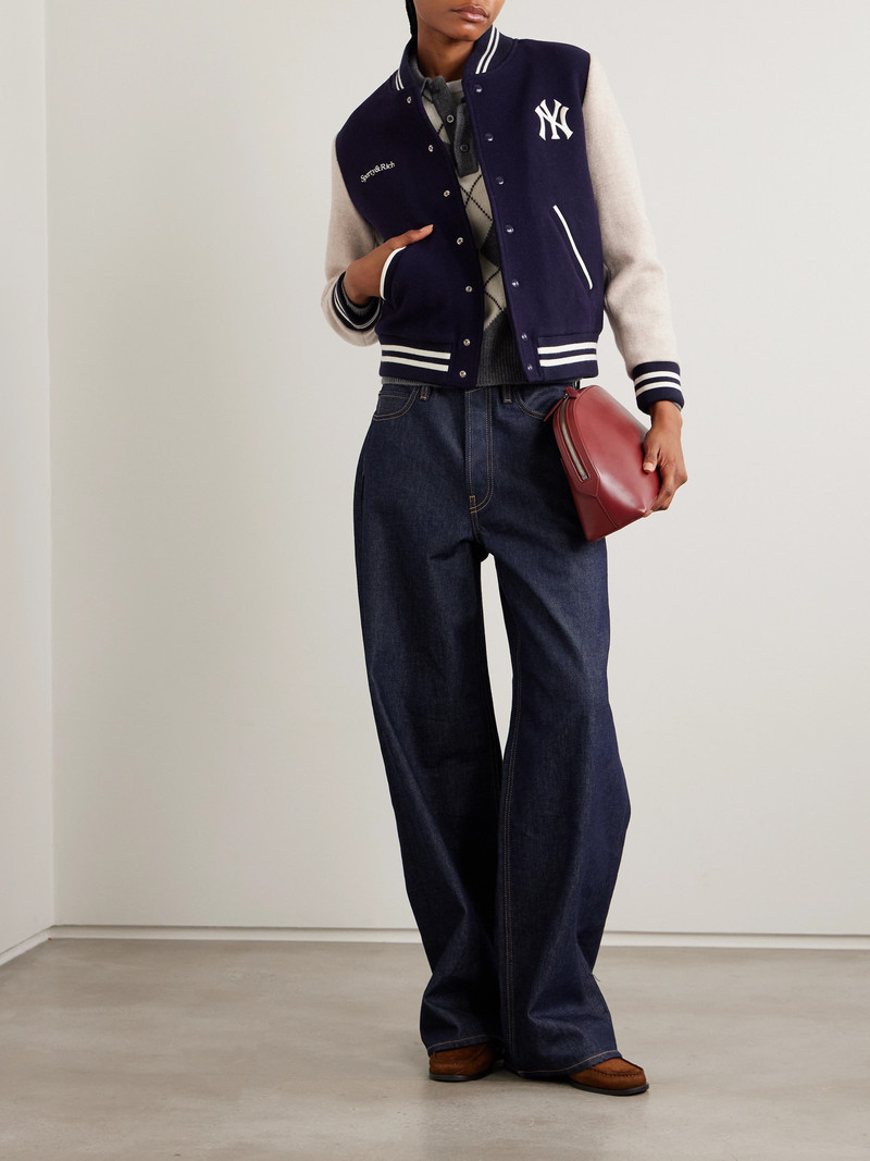 Sporty & Rich + '47 And New York Yankees Leather-trimmed Embroidered Wool-felt Bomber Jacket outlook