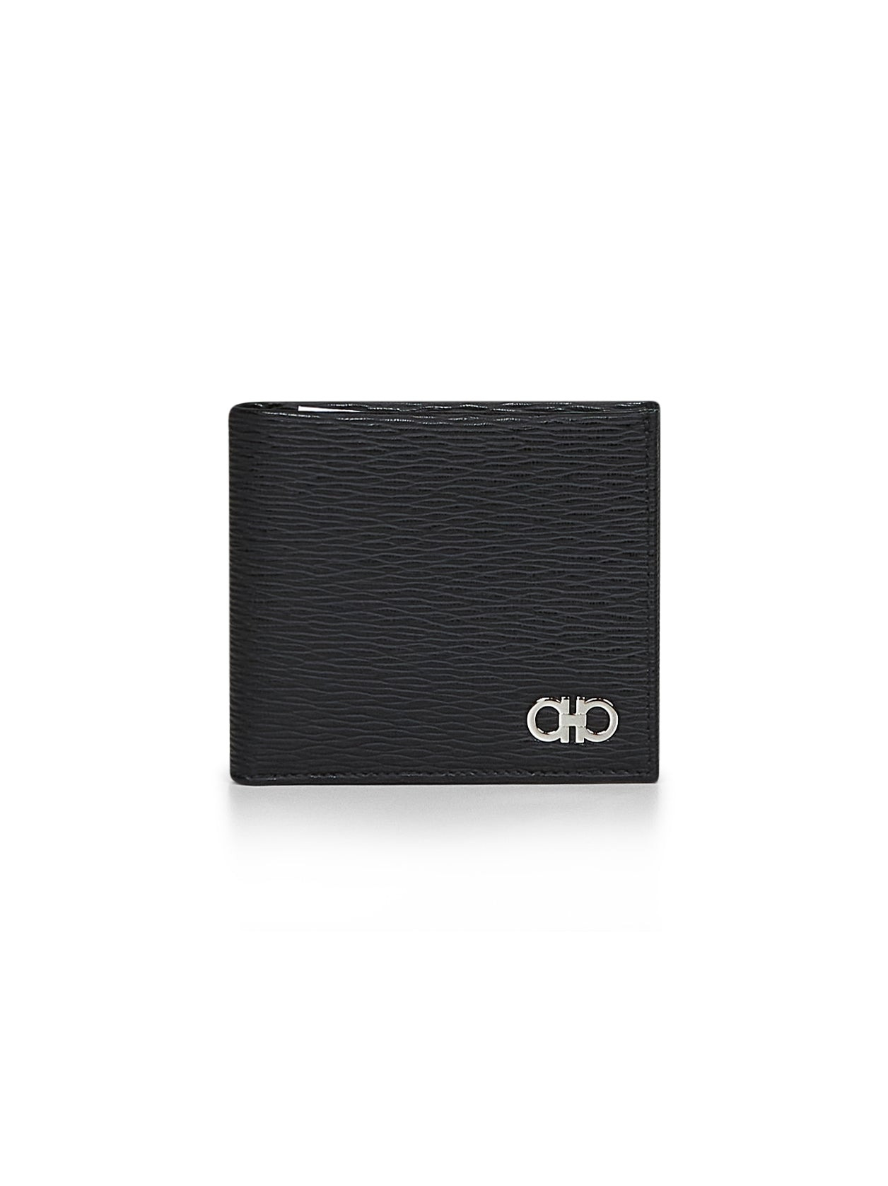 Ferragamo Men Black Hammered Calfskin Gancini Wallet - 1