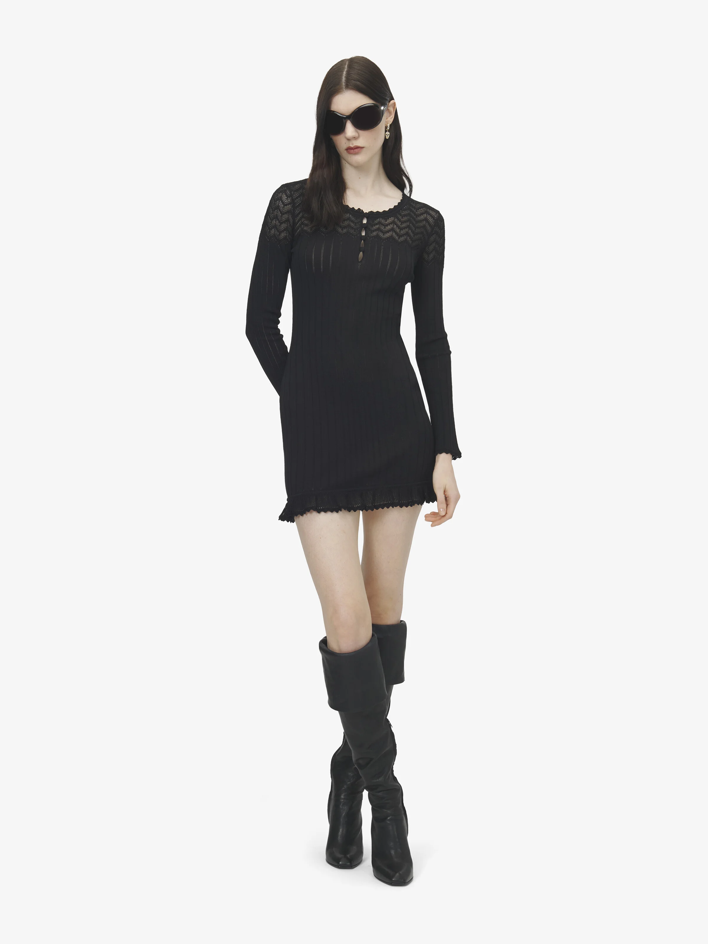Pointelle Knit Mini Dress - 1