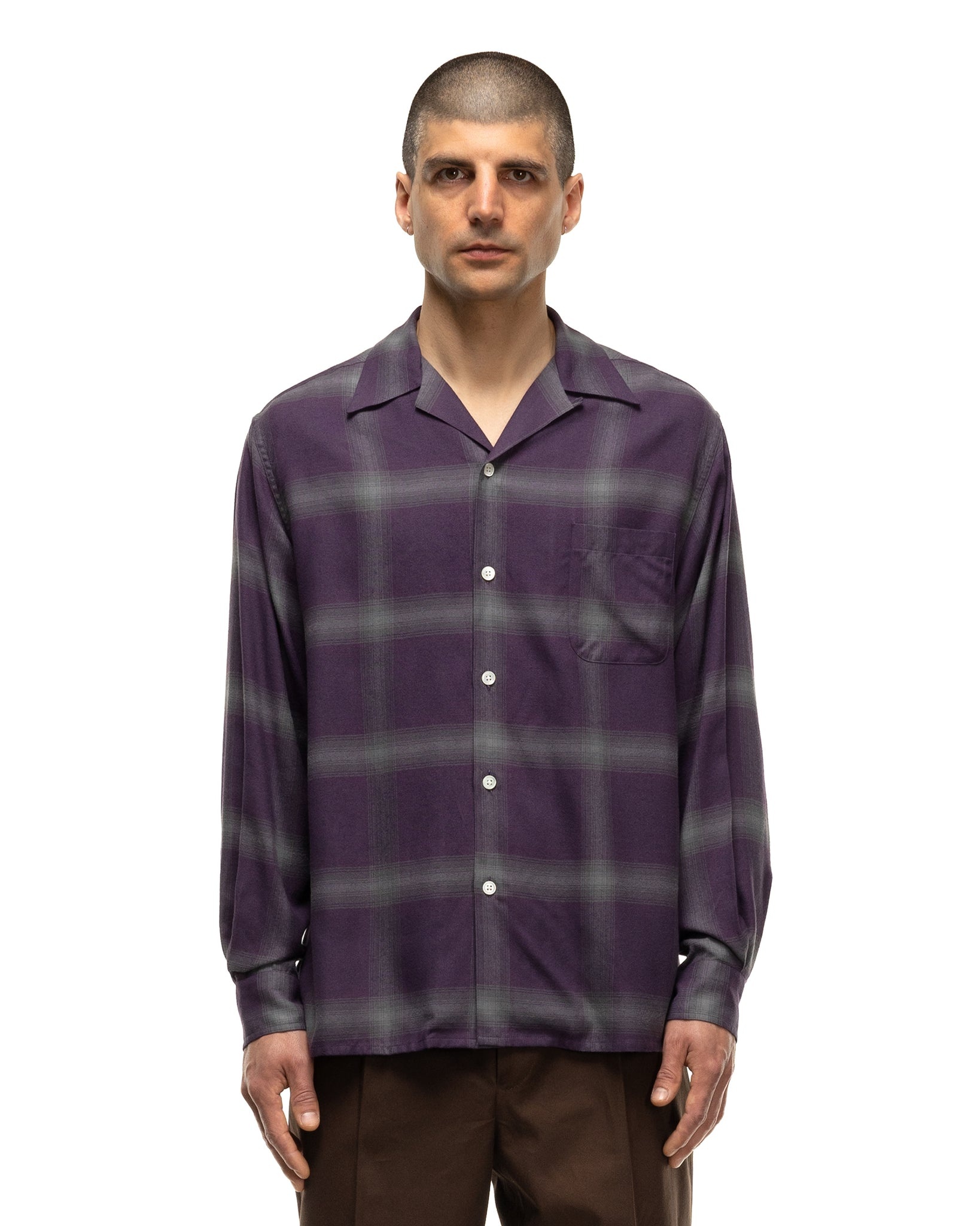 WACKO MARIA OMBRE CHECK OPEN COLLAR SHIRT L/S ( TYPE-1