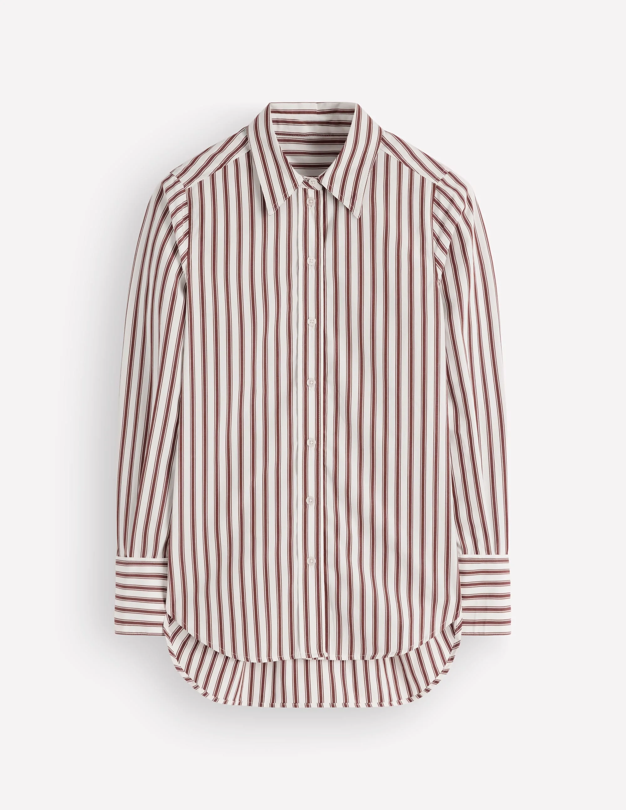 Anna Longline Cotton Shirt-Ivory, Brown Tram Stripe - 1