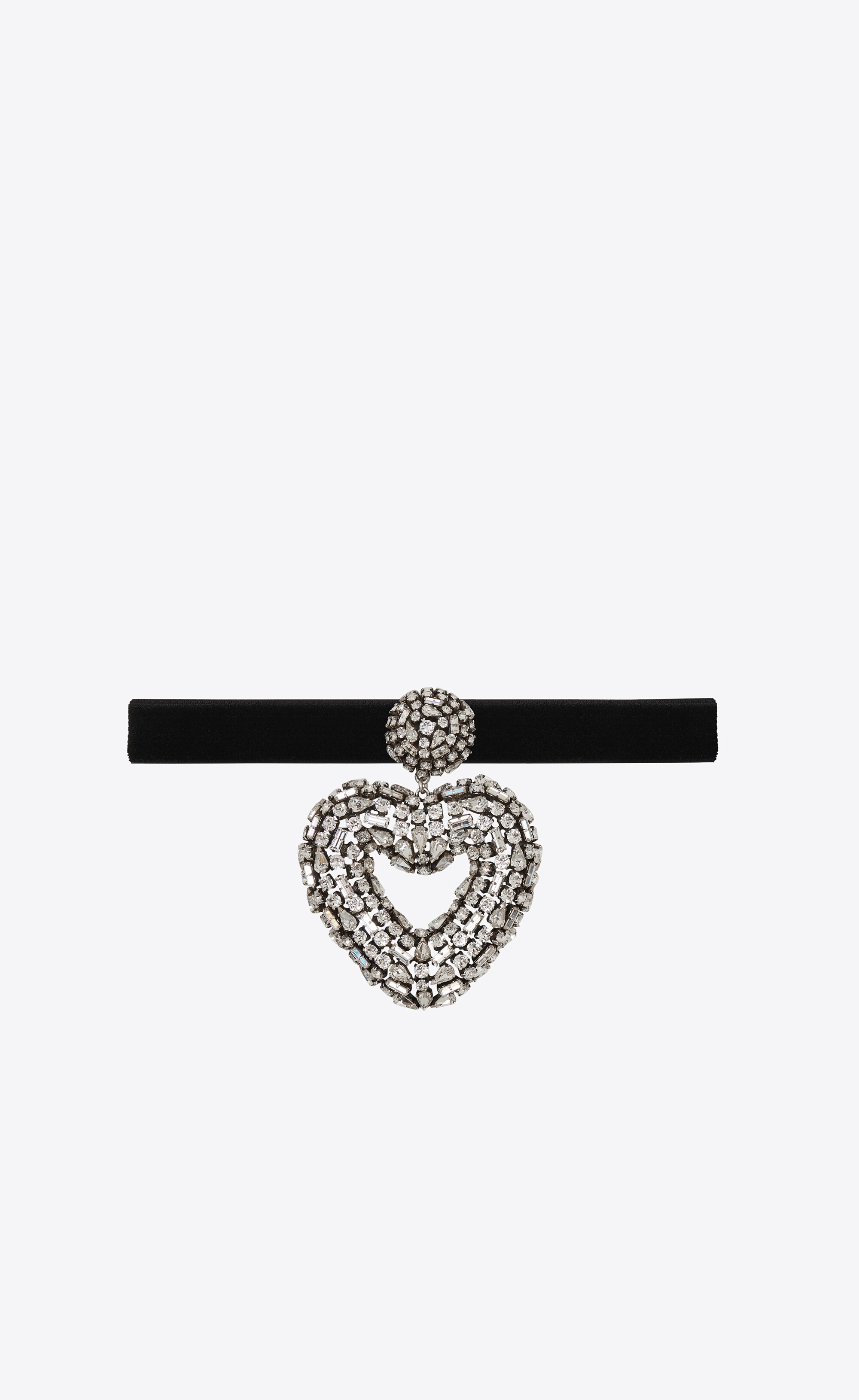 oversized rhinestone heart choker in metal and velvet - 1