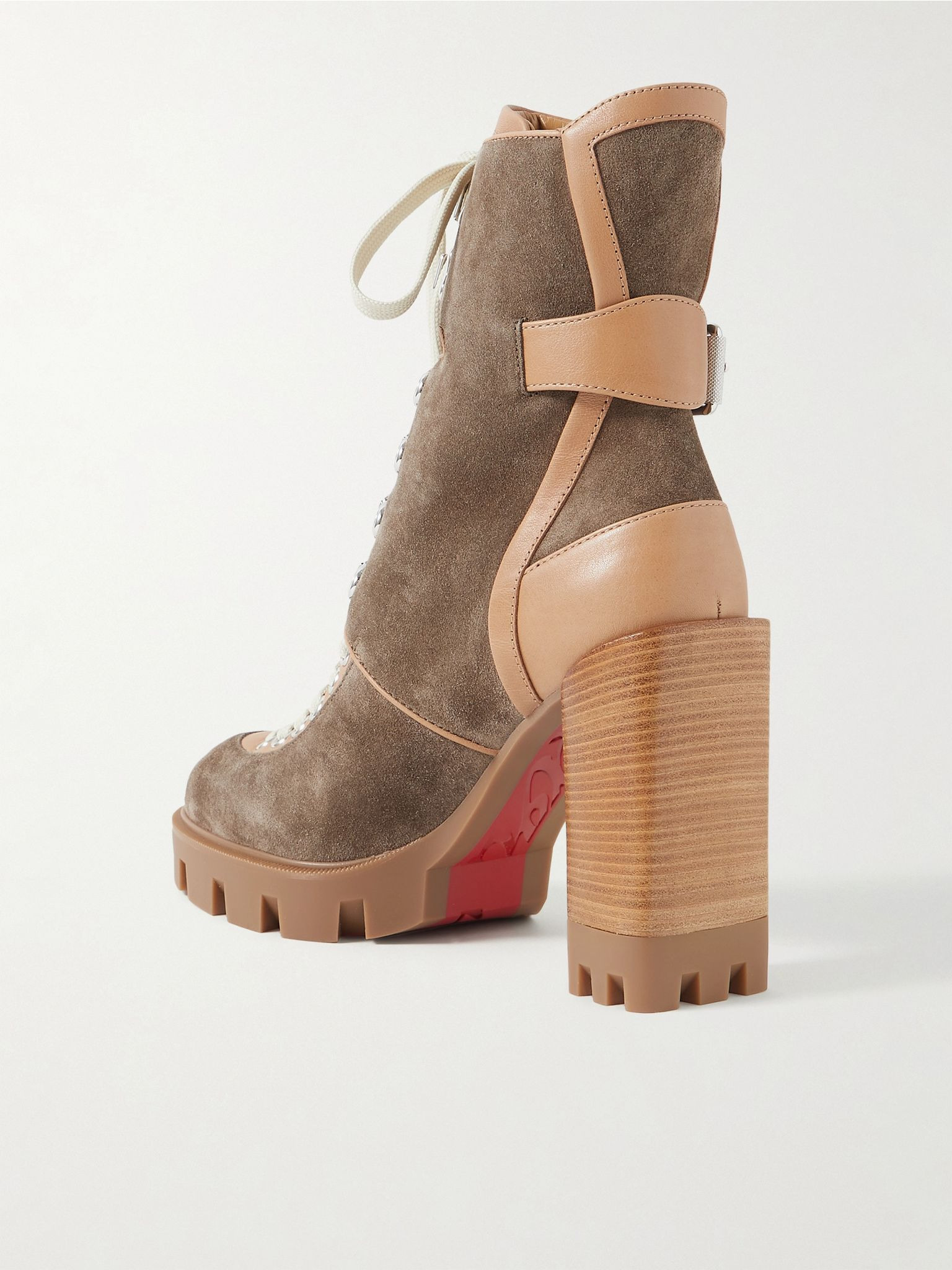 Macademia 100 buckled leather-trimmed suede ankle boots Taupe - 3