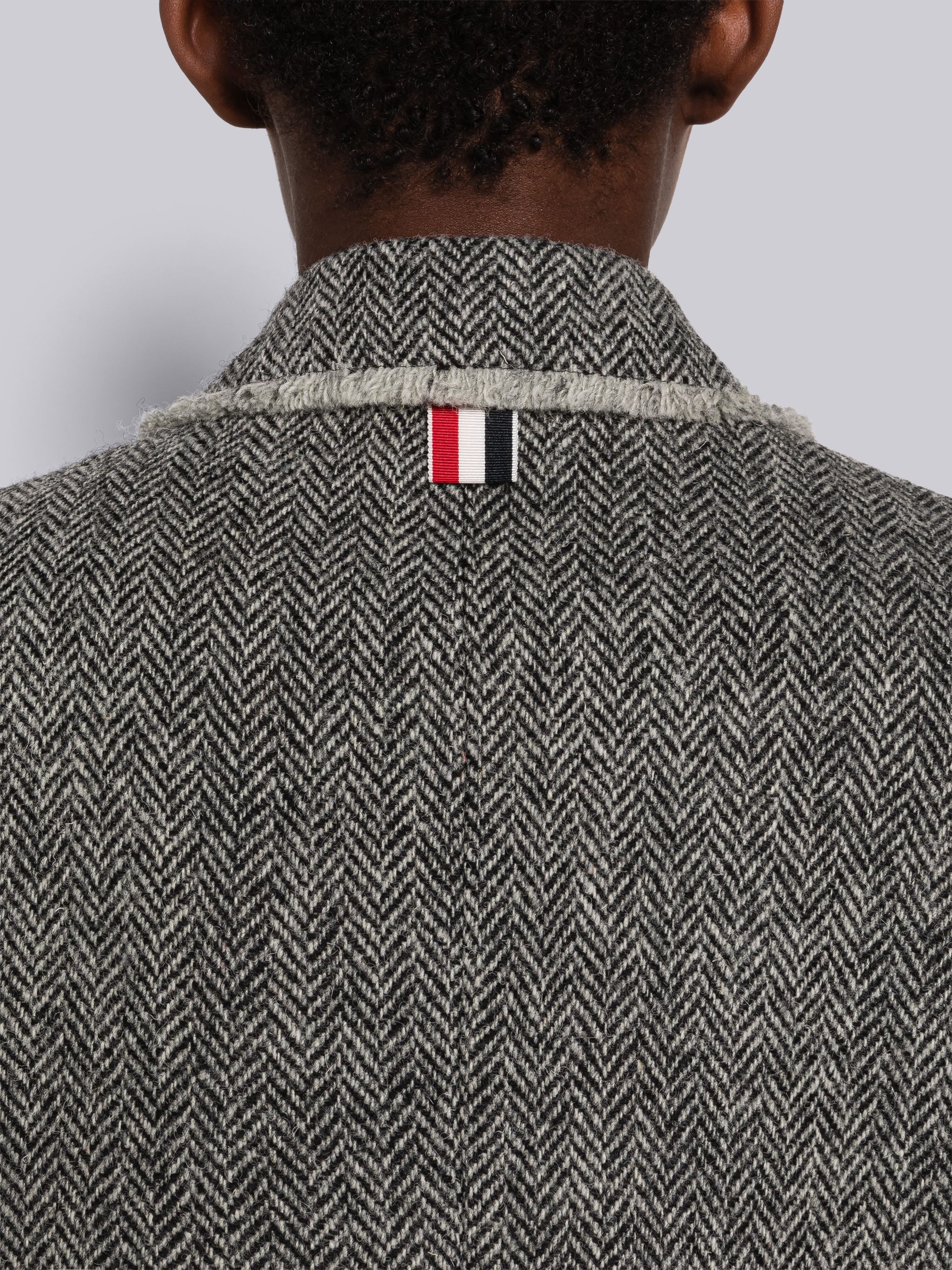Herringbone Harris Tweed Frayed Back Tab Overcoat - 4