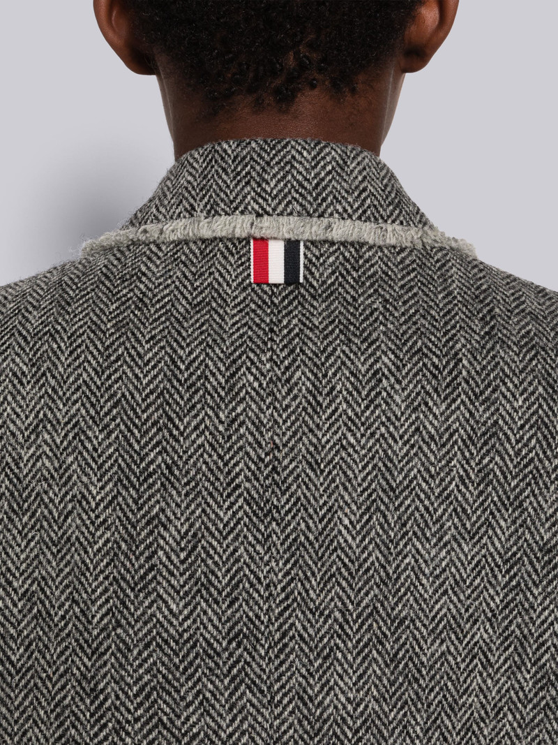 Herringbone Harris Tweed Frayed Back Tab Overcoat 4