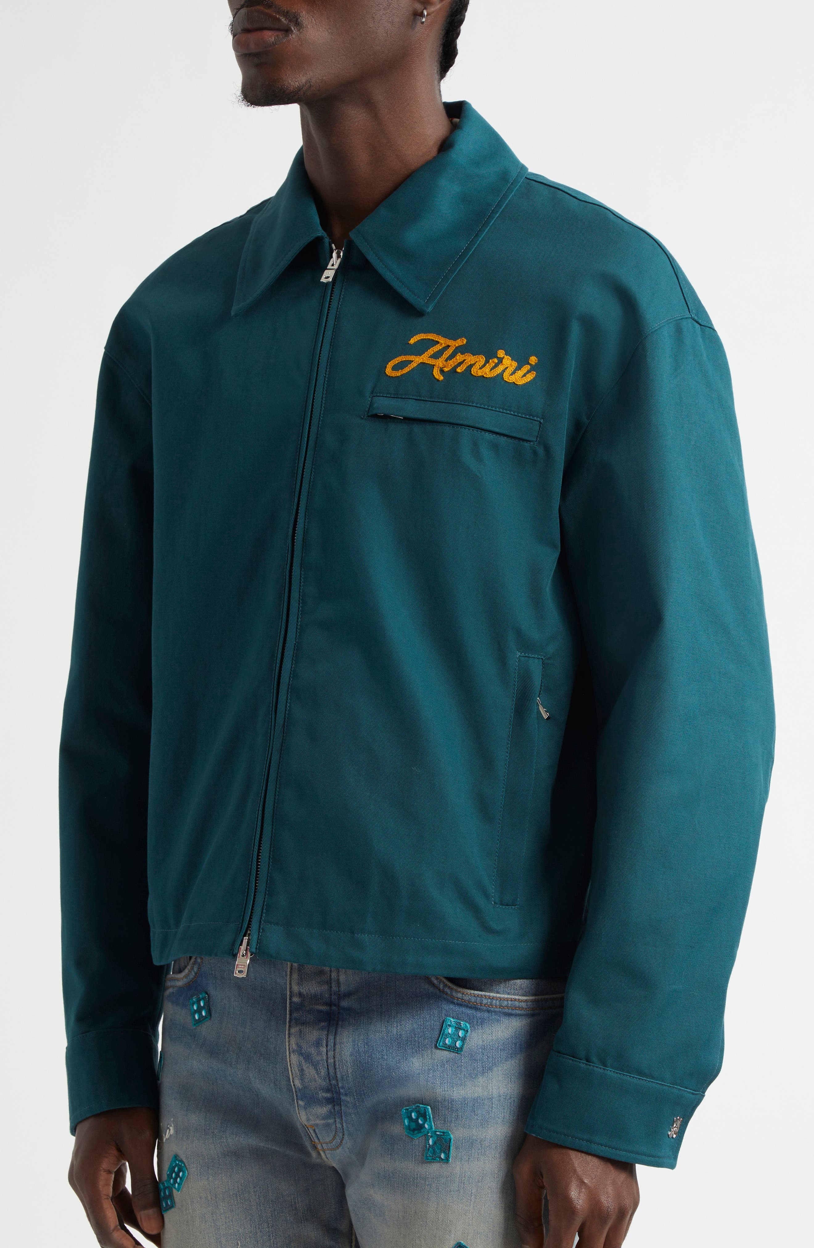 AMIRI Pegasus Patch Zip Blouson Jacket in Evergreen at Nordstrom - 4
