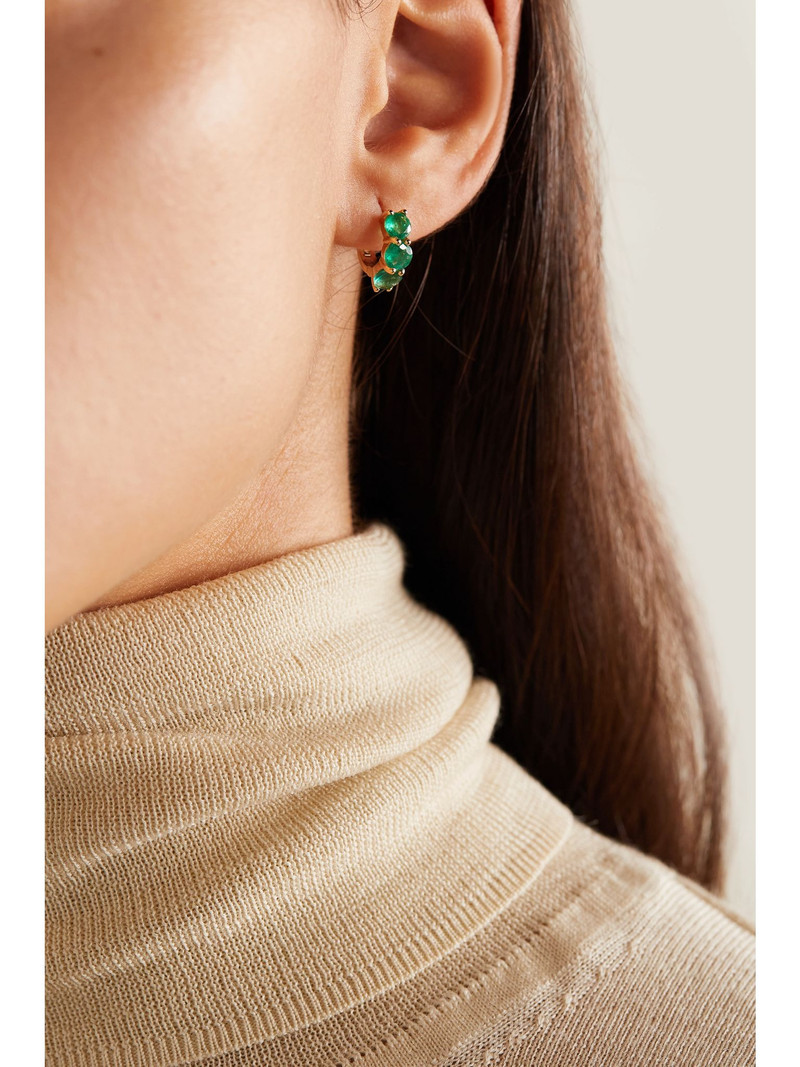 ILEANA MAKRI 18-karat gold emerald hoop earrings Green outlook