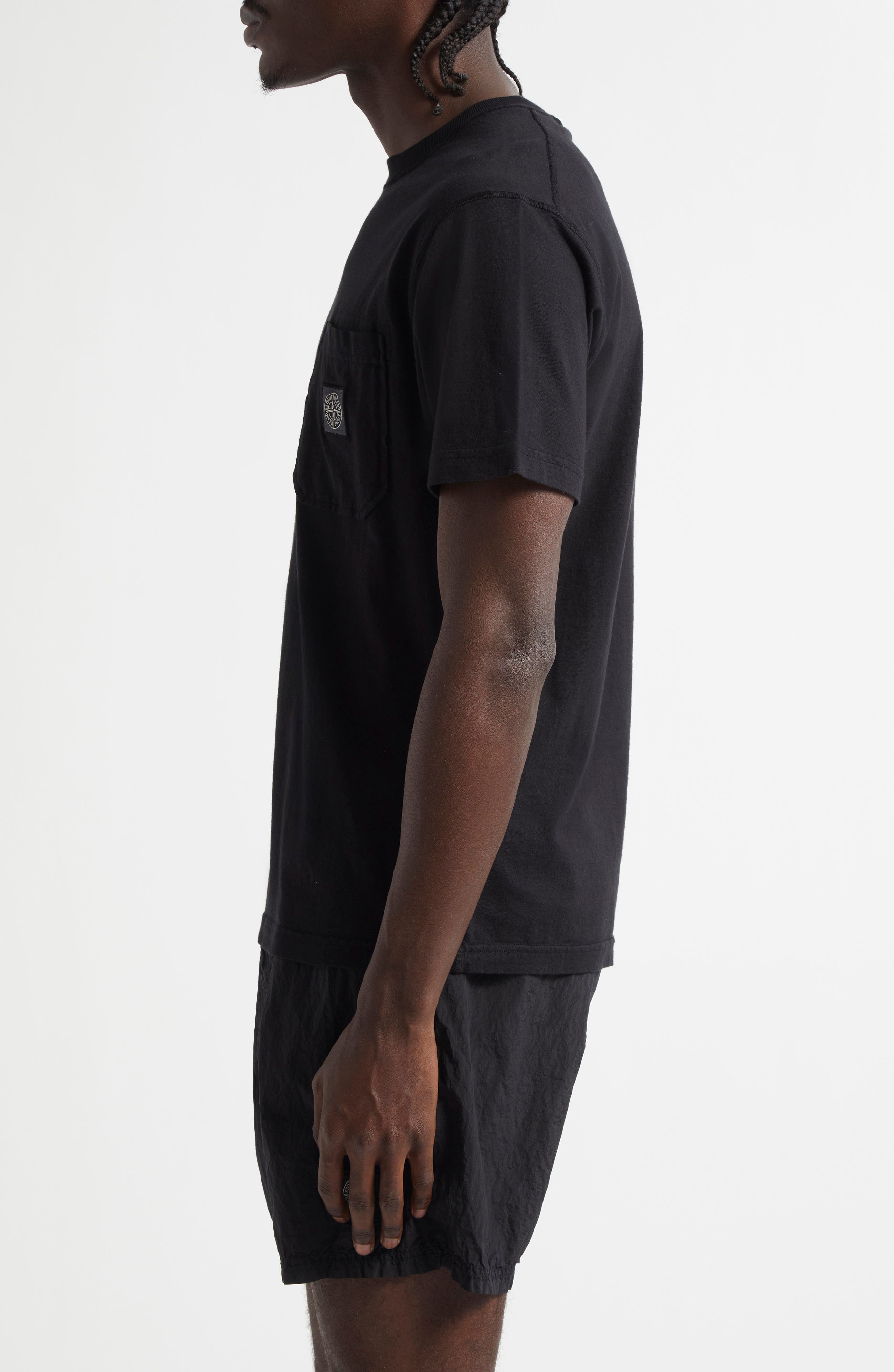 Stone Island Compass Logo Patch Organic Cotton Pocket T-Shirt in Black at Nordstrom - 3