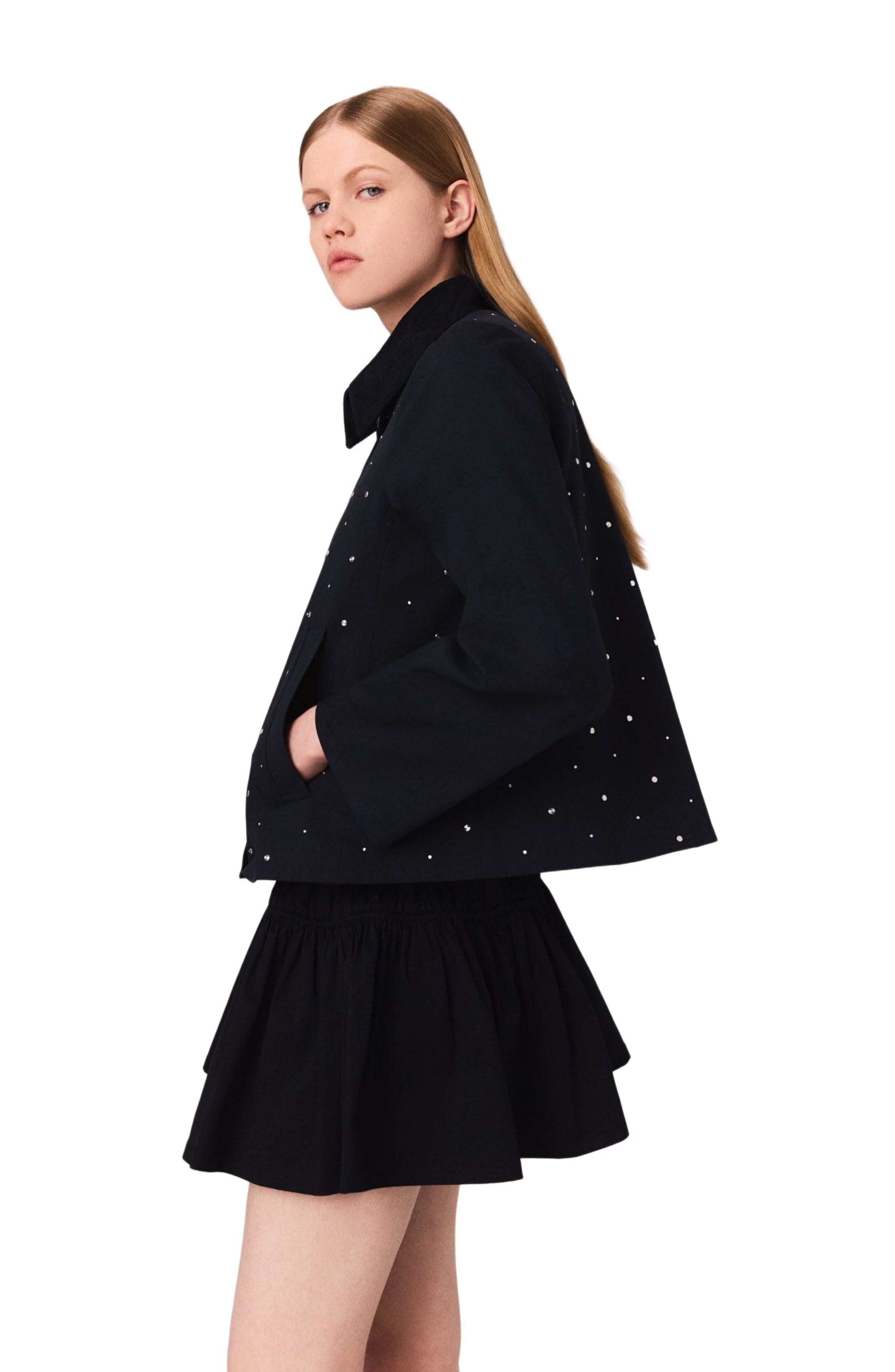 maje Cropped velvet collar jacket in Navy at Nordstrom - 2