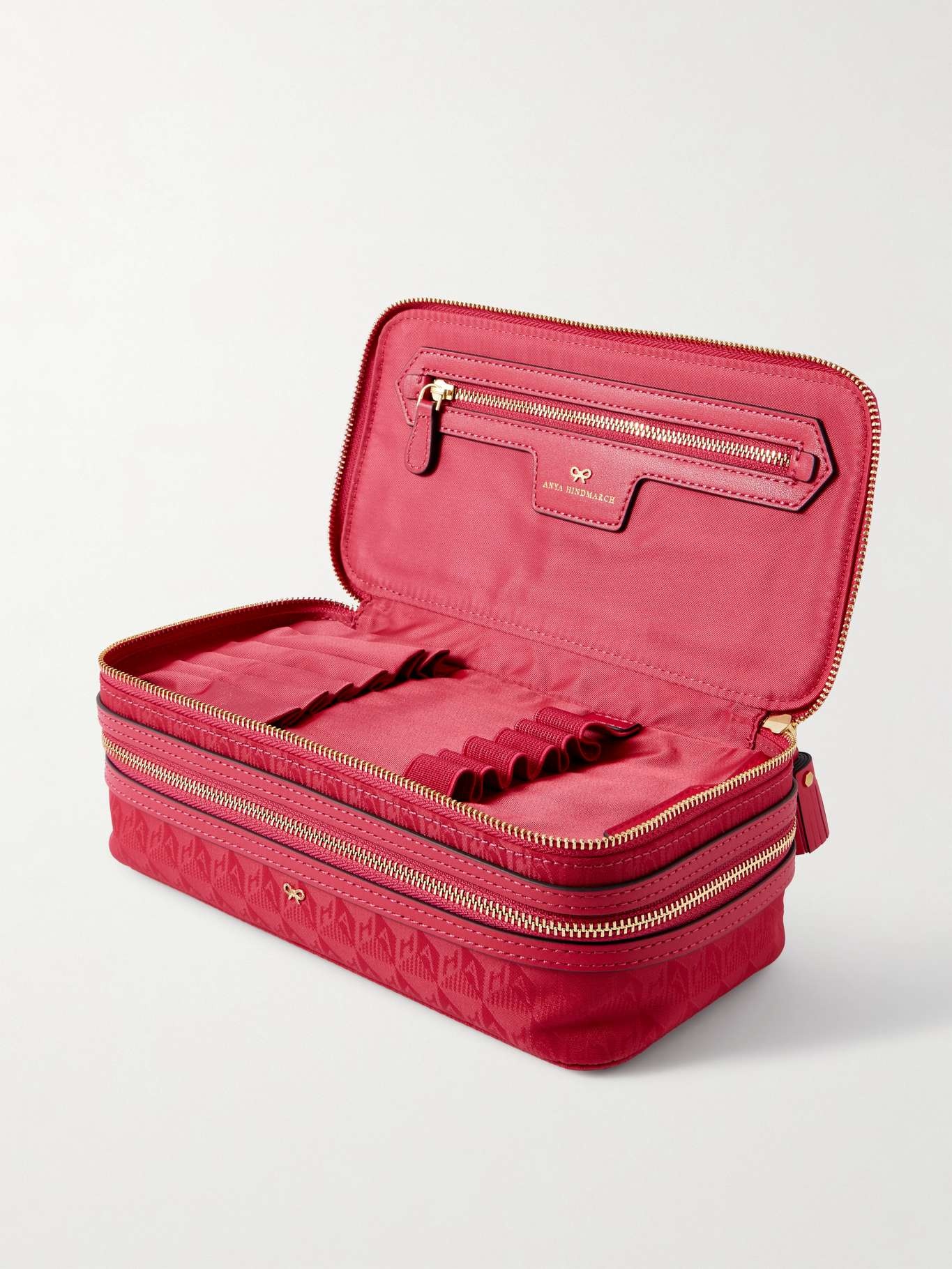 Make-Up leather-trimmed jacquard cosmetics case Magenta - 4